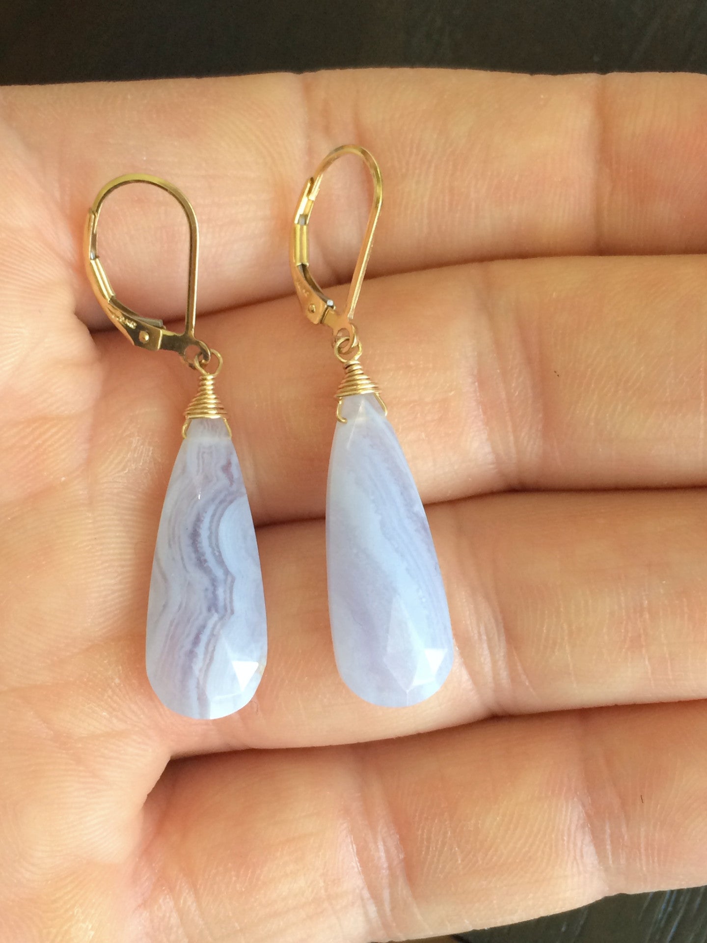 Blue Lace Agate Tear drop Earrings