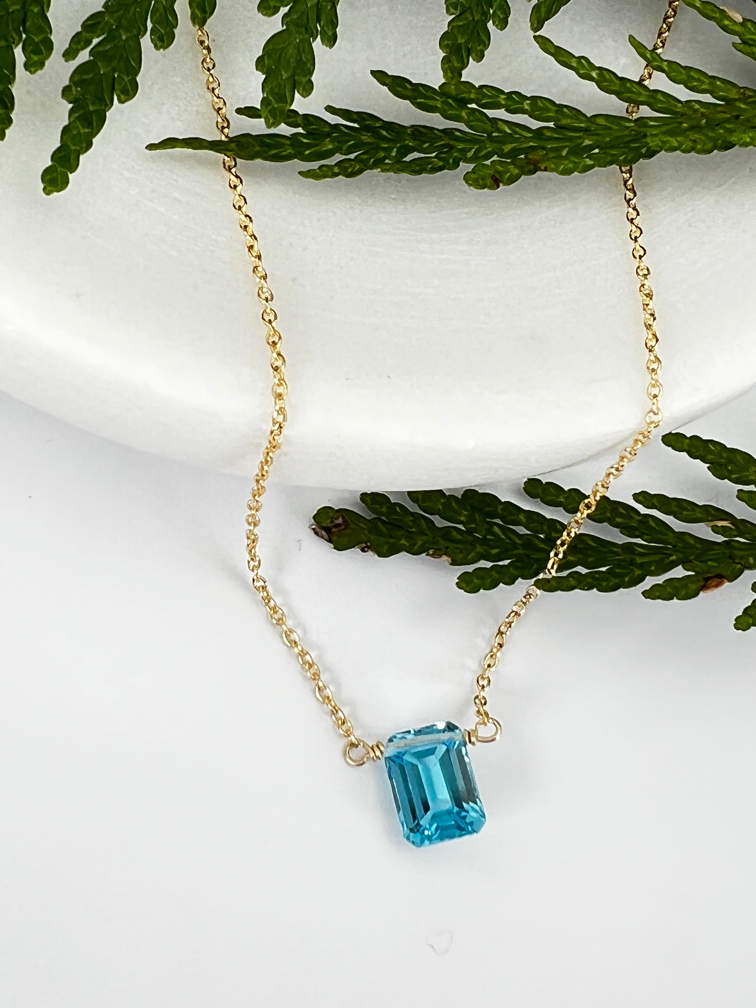 Swiss Blue Topaz Rectangle cut necklace