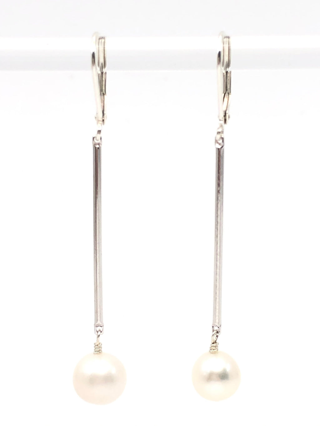 Pearl Bar Drop Earrings Silver
