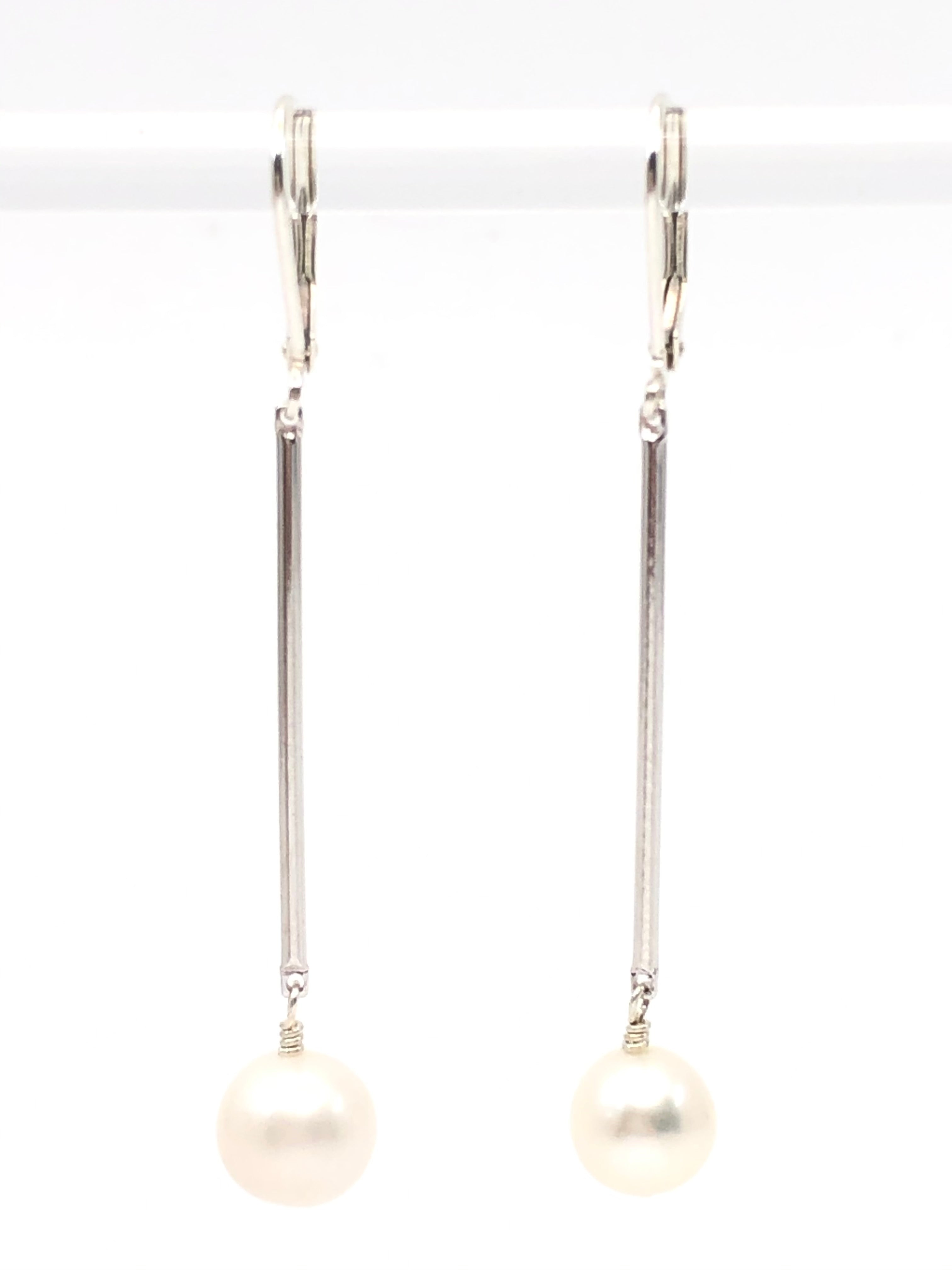 Pearl Bar Drop Earrings Silver