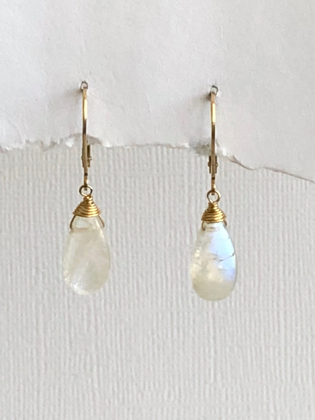 Handmade White Opal & Moonstone Drop Earrings – Yellow Gold Plated, Leverback, Vintage Style, Nickel-Free