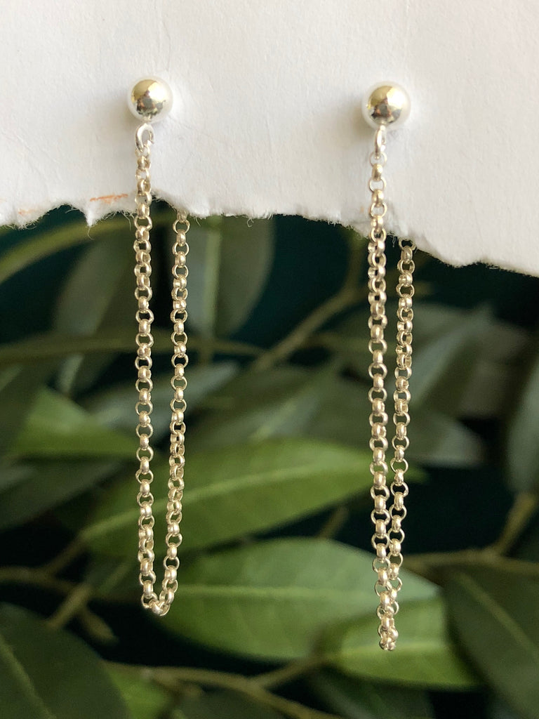 Silver chain stud earrings