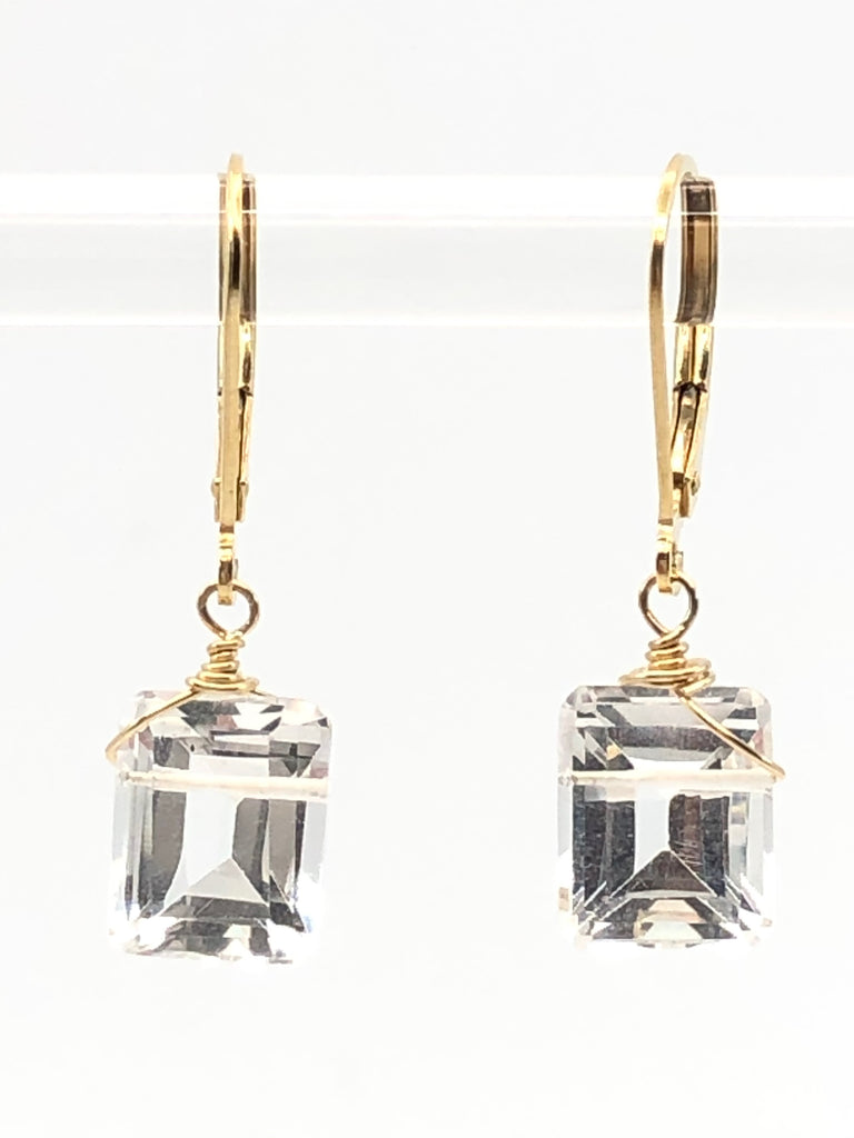 Emerald cut Crystal Quartz earrings gold or silver