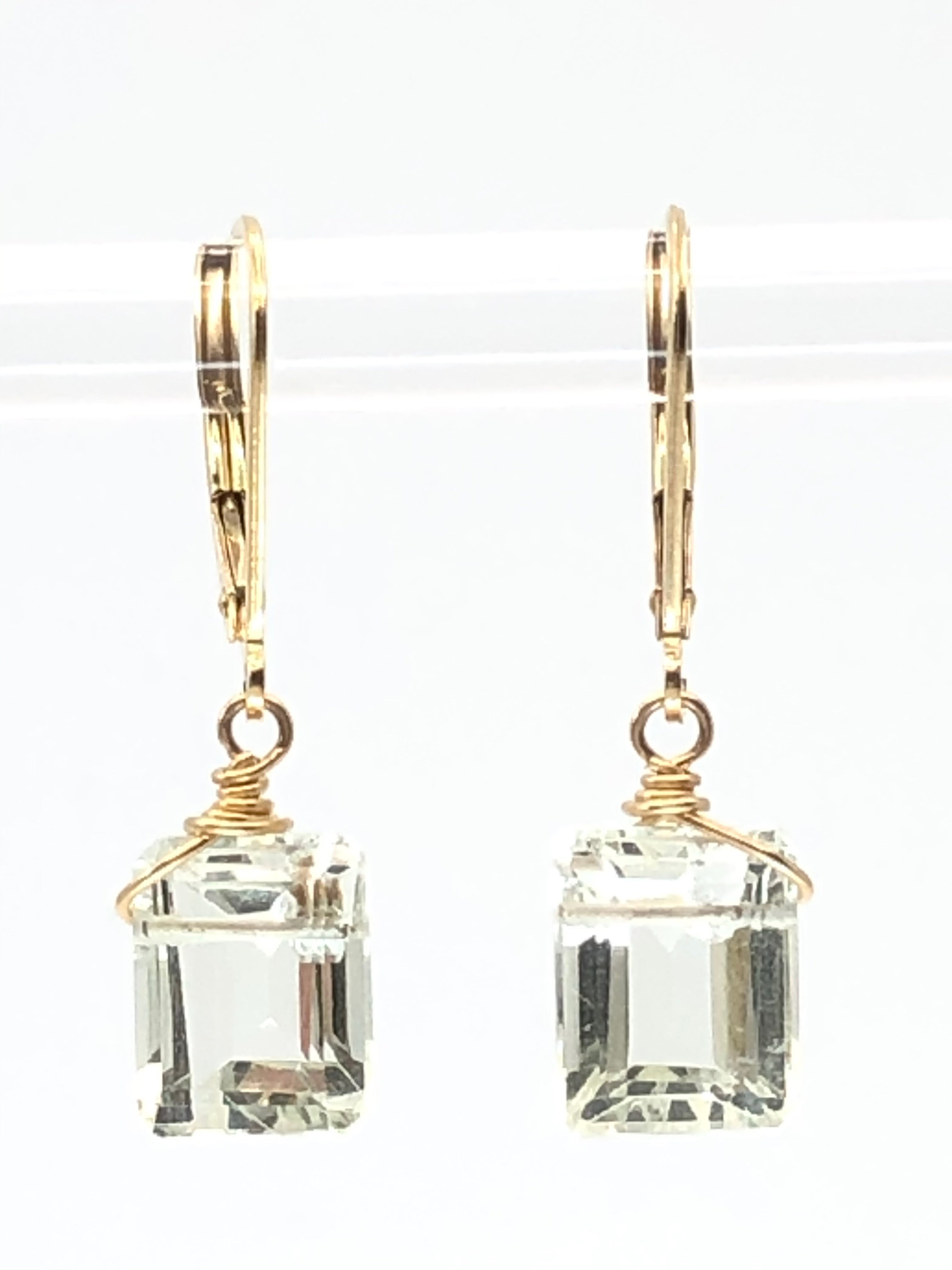 Emerald cut Green Amethyst earrings silver