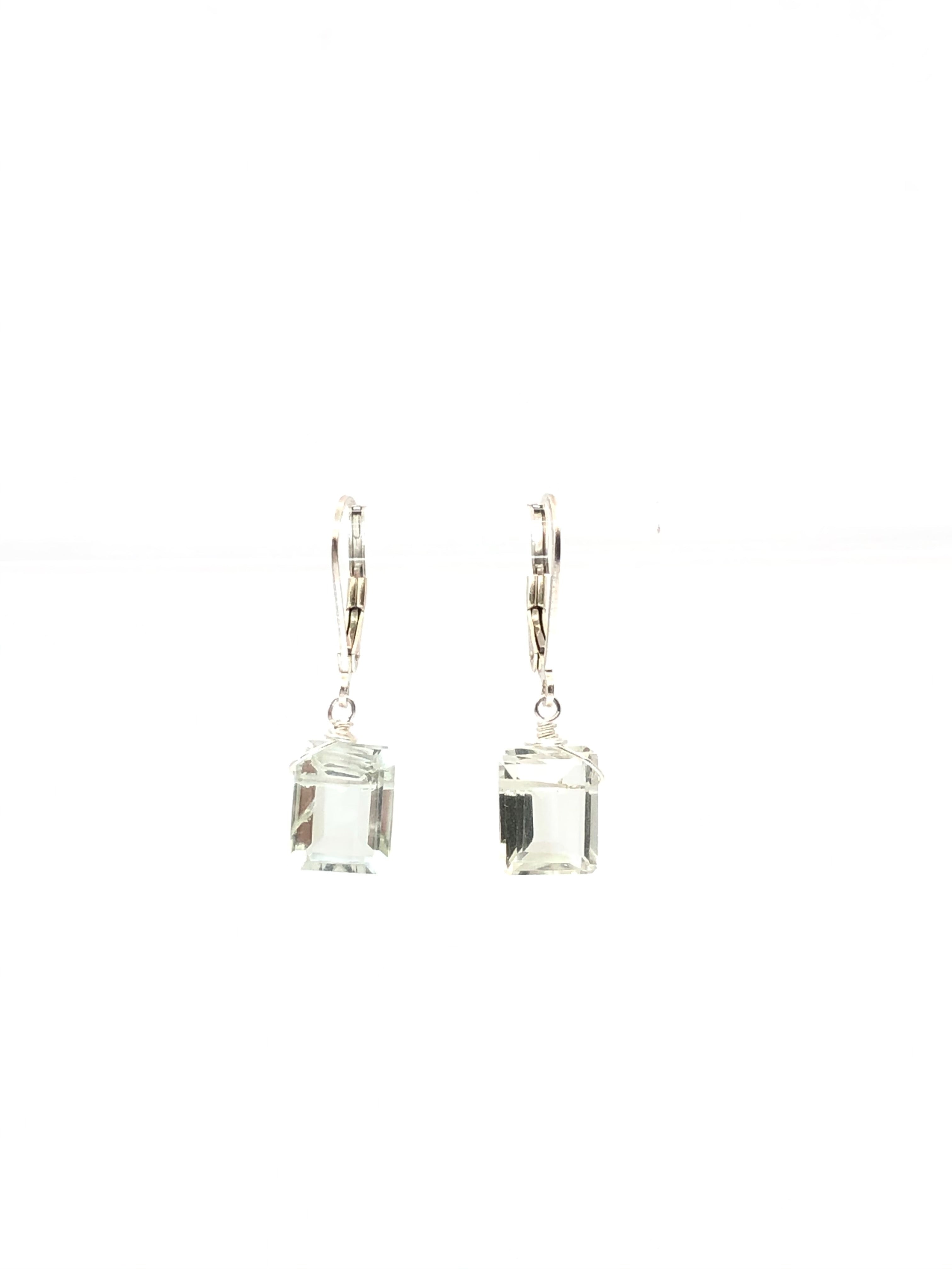 Emerald cut Green Amethyst earrings silver