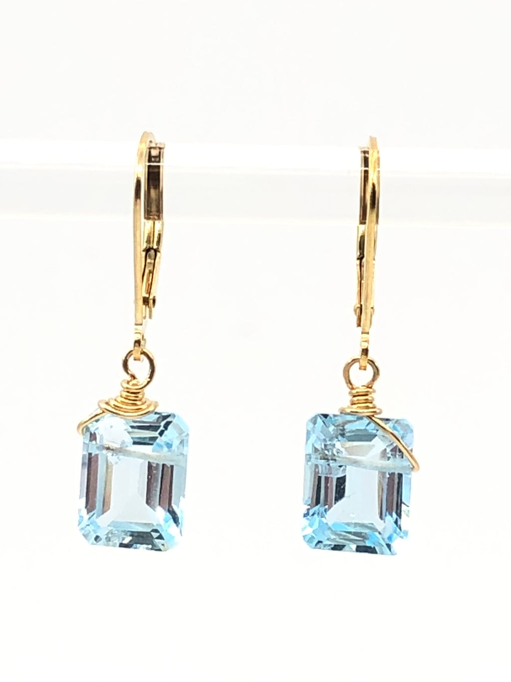 Emerald cut Blue Topaz earrings gold fill
