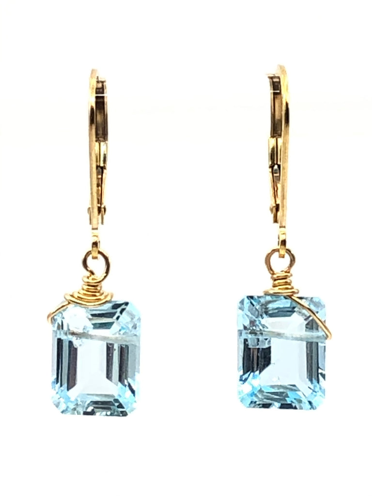 Emerald cut Blue Topaz earrings gold fill
