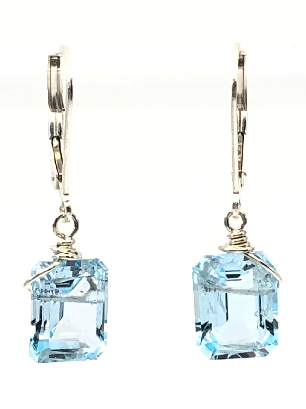 Emerald cut Blue Topaz earrings gold fill