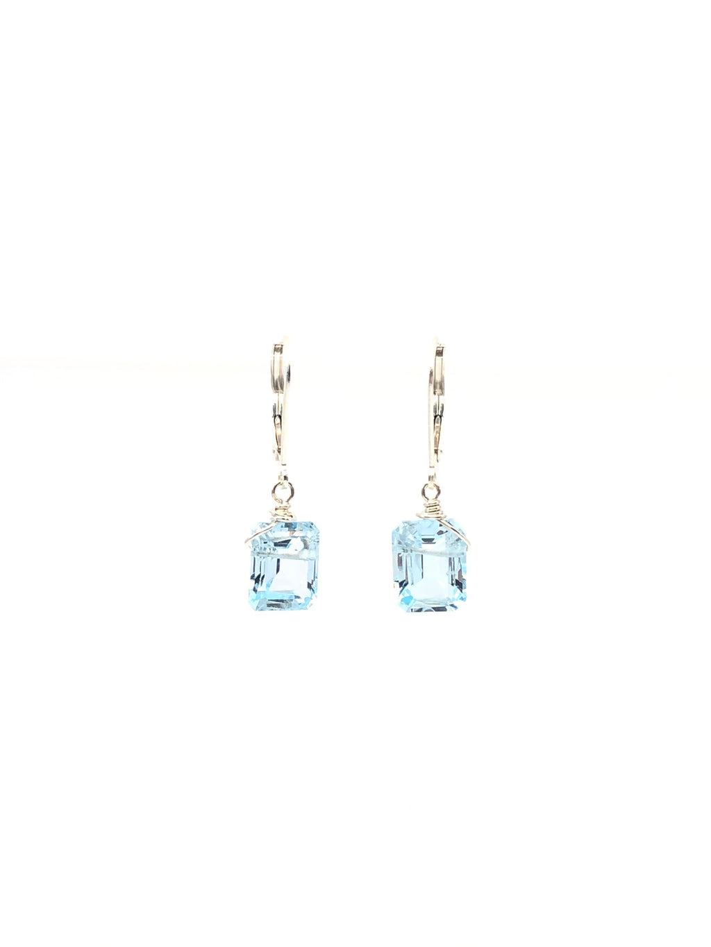 Emerald cut Blue Topaz earrings silver