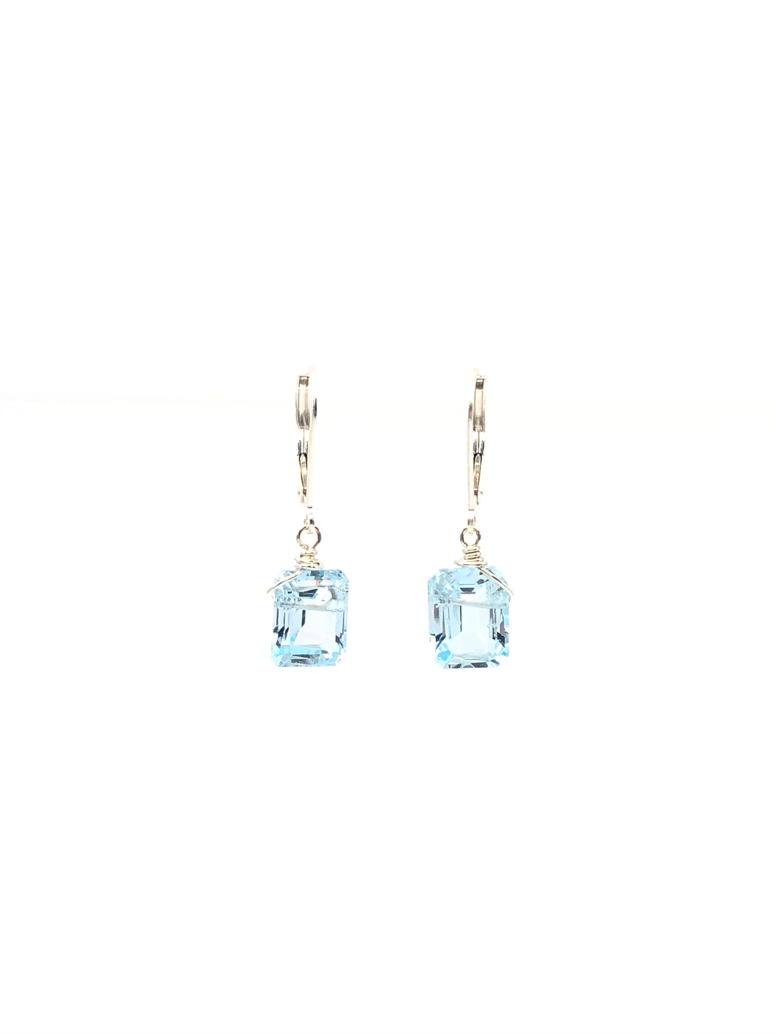 Emerald cut Blue Topaz earrings silver