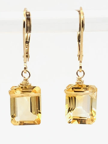 Emerald cut Citrine earrings gold fill