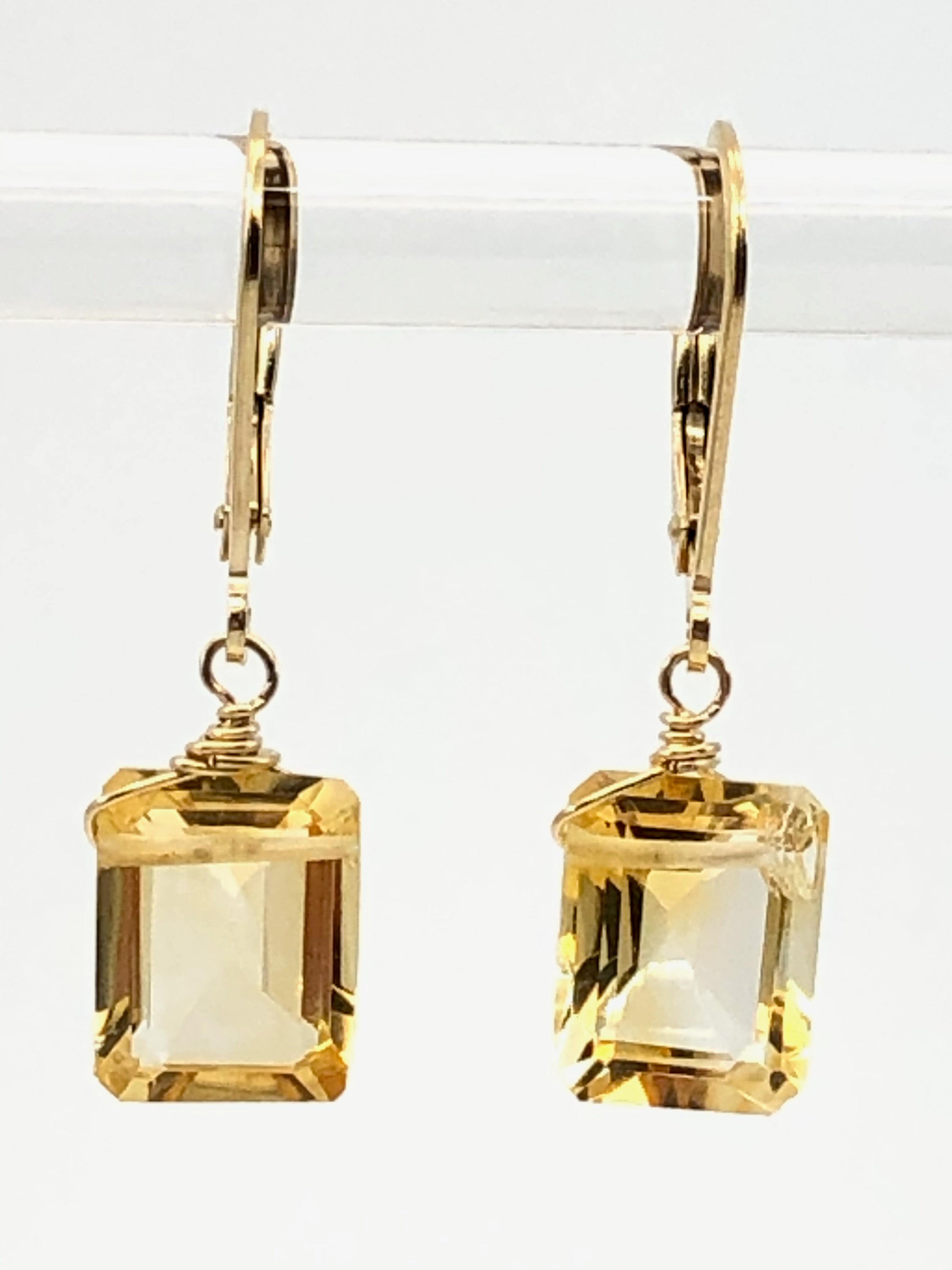 Emerald cut Citrine earrings gold fill