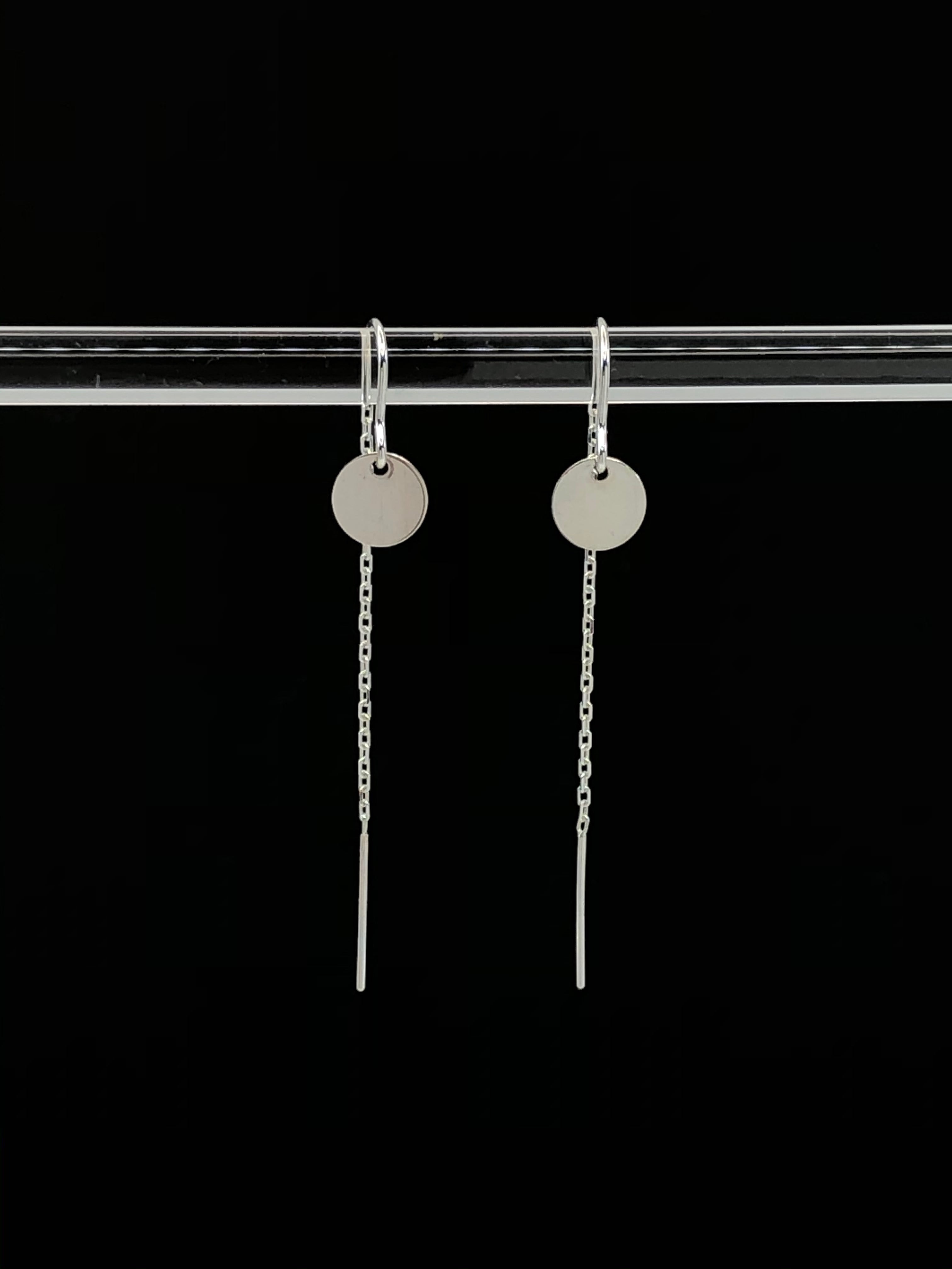 Silver Disk Threader Earrings