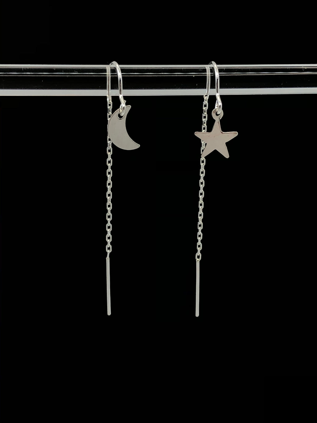 Star & Moon Threader Earrings silver