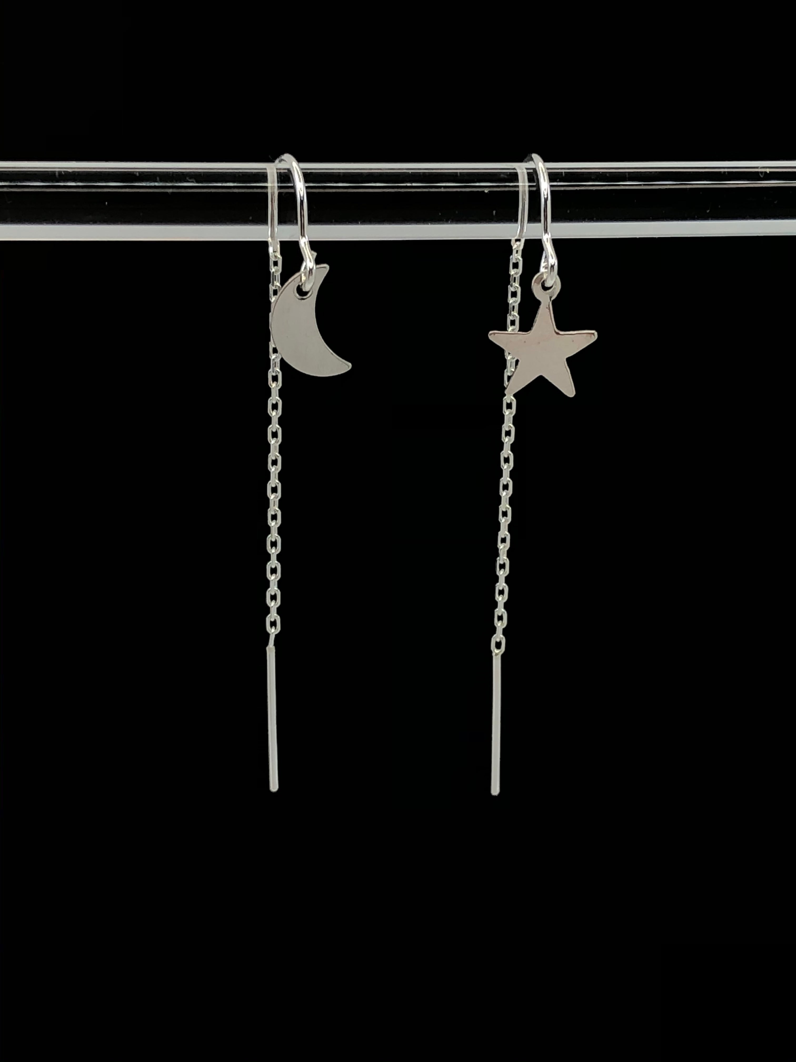 Star & Moon Threader Earrings silver