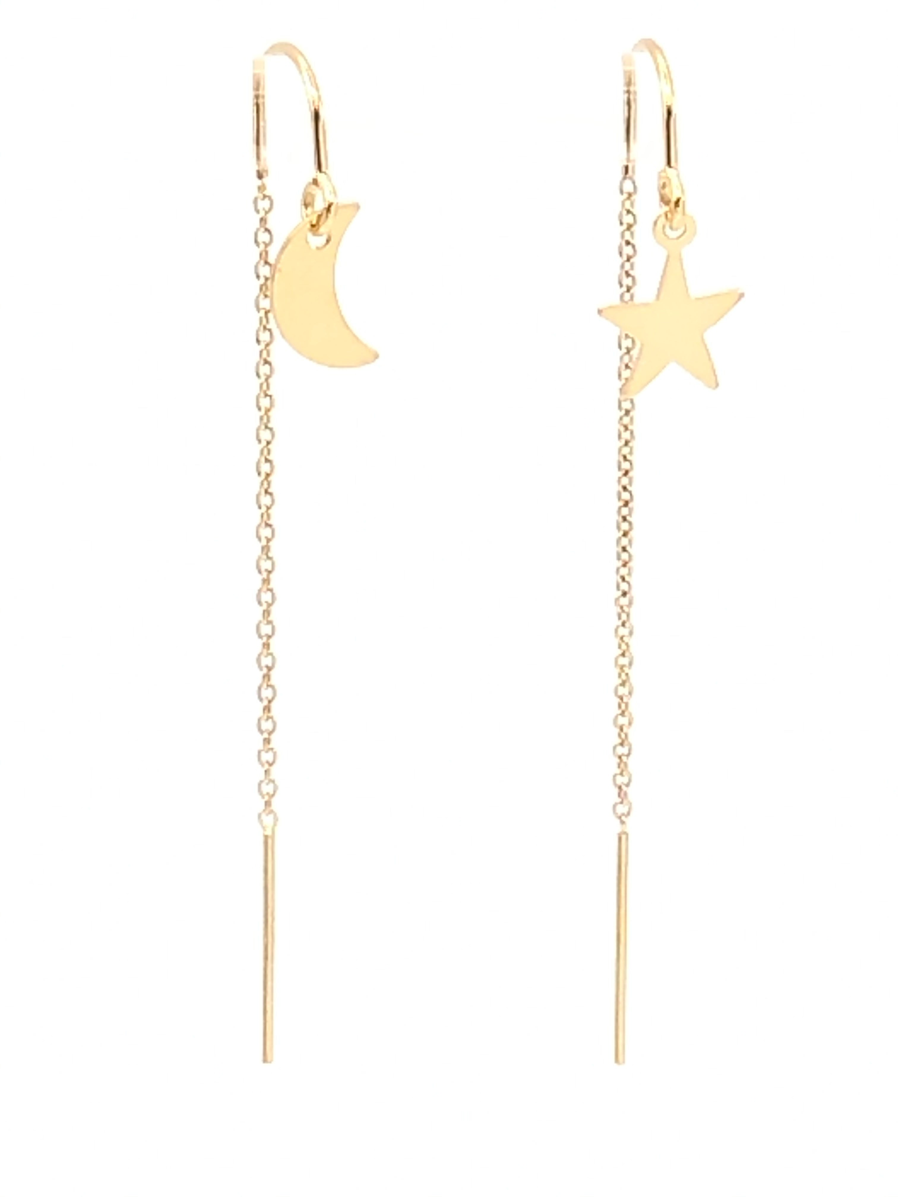 Star & Moon Threader Earrings gold fill