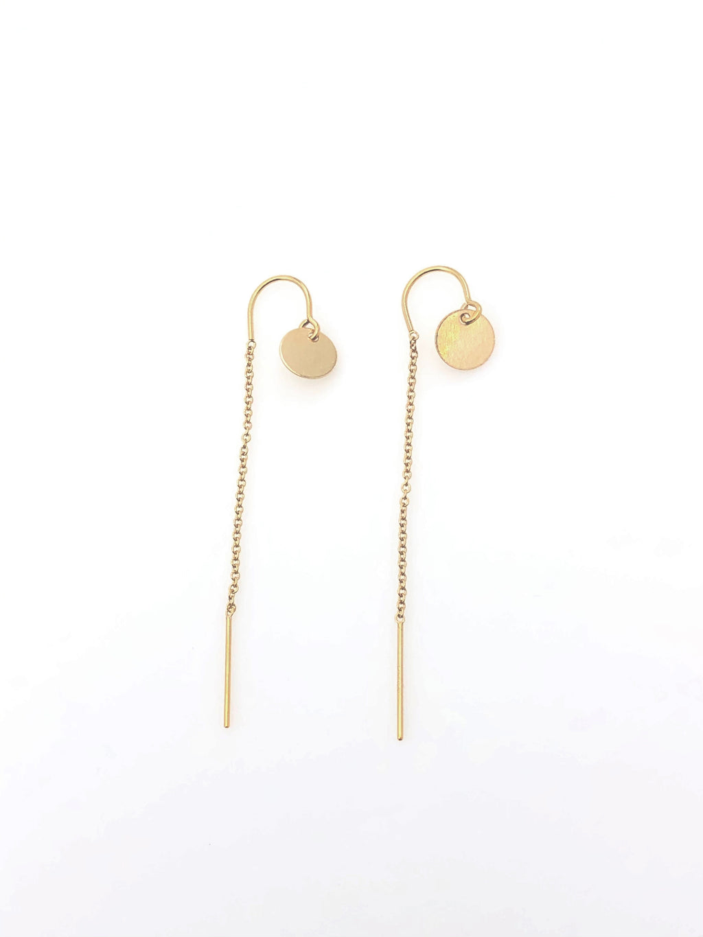 Gold Disk Threader Earrings
