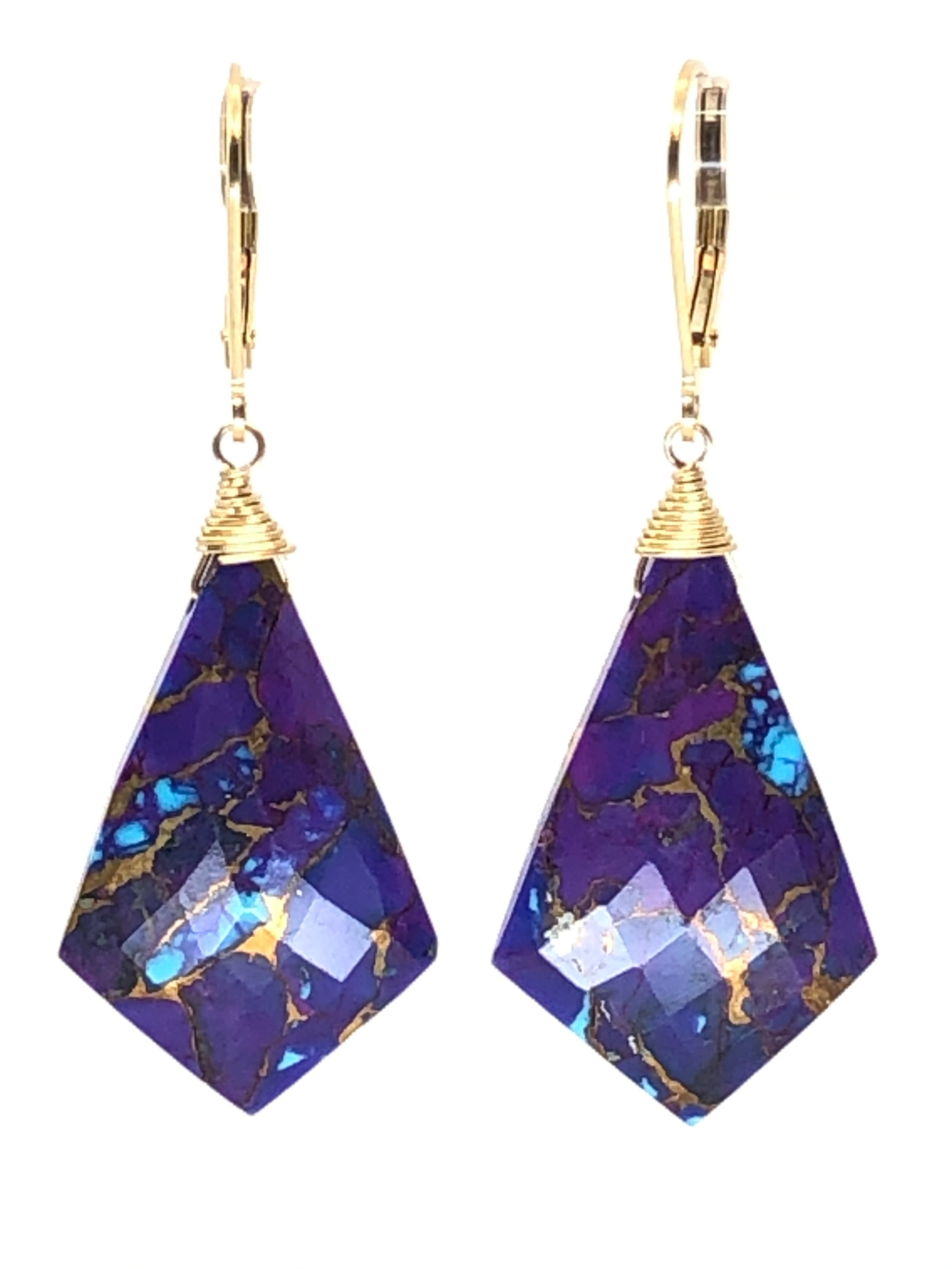 Purple Turquoise Diamond Cut Earrings
