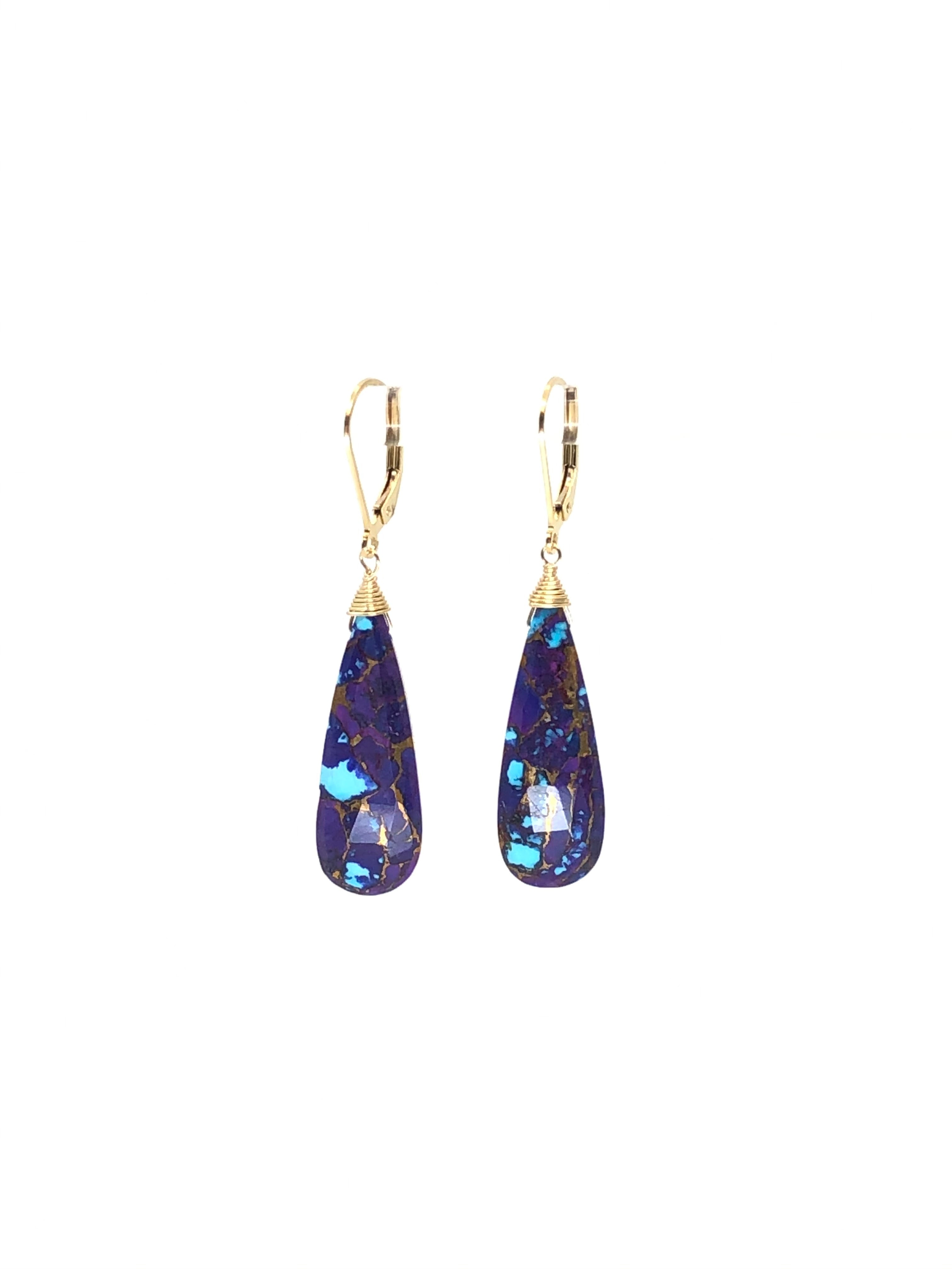 Purple Turquoise Tear Drop Earrings