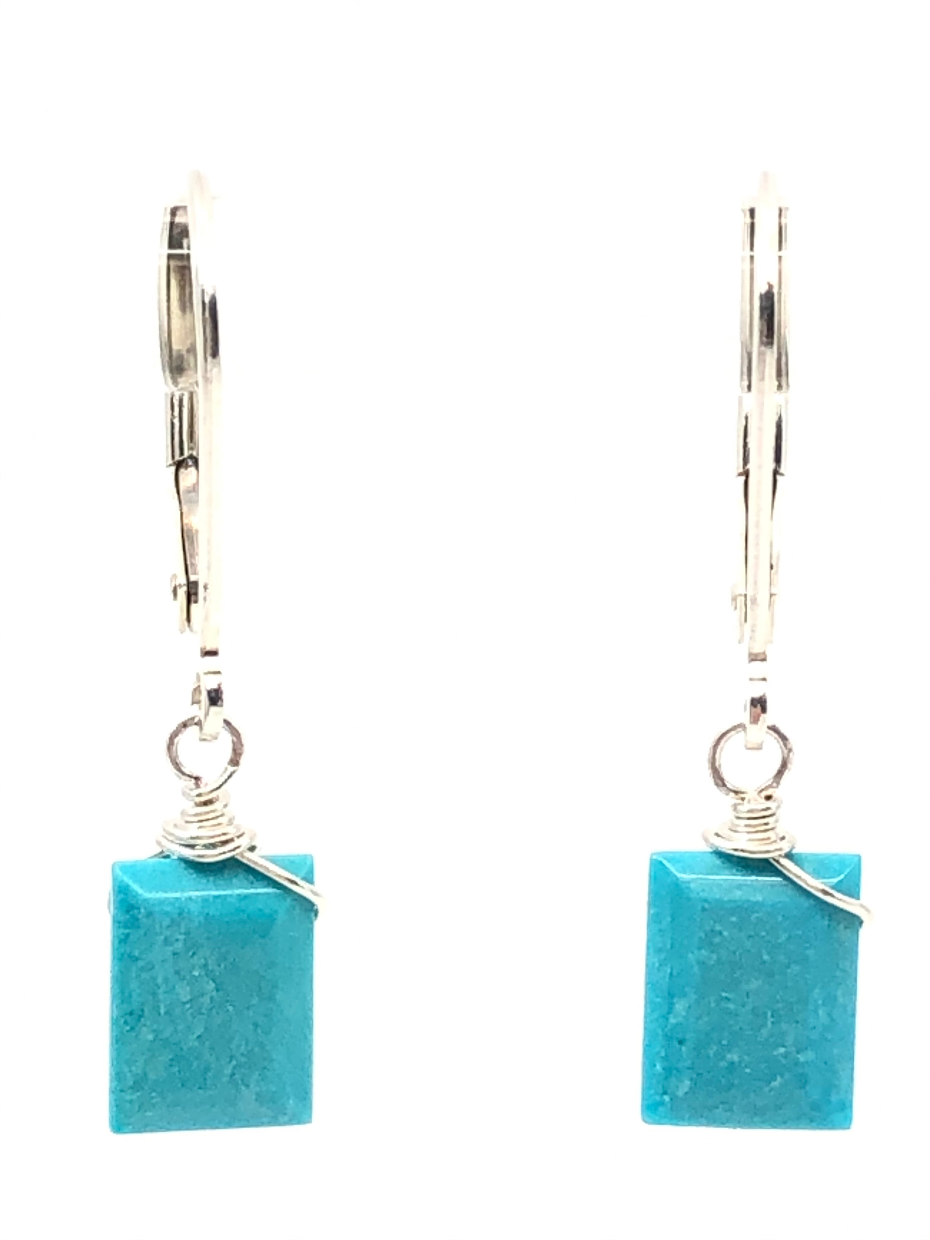 Turquoise Rectangle Earrings Silver