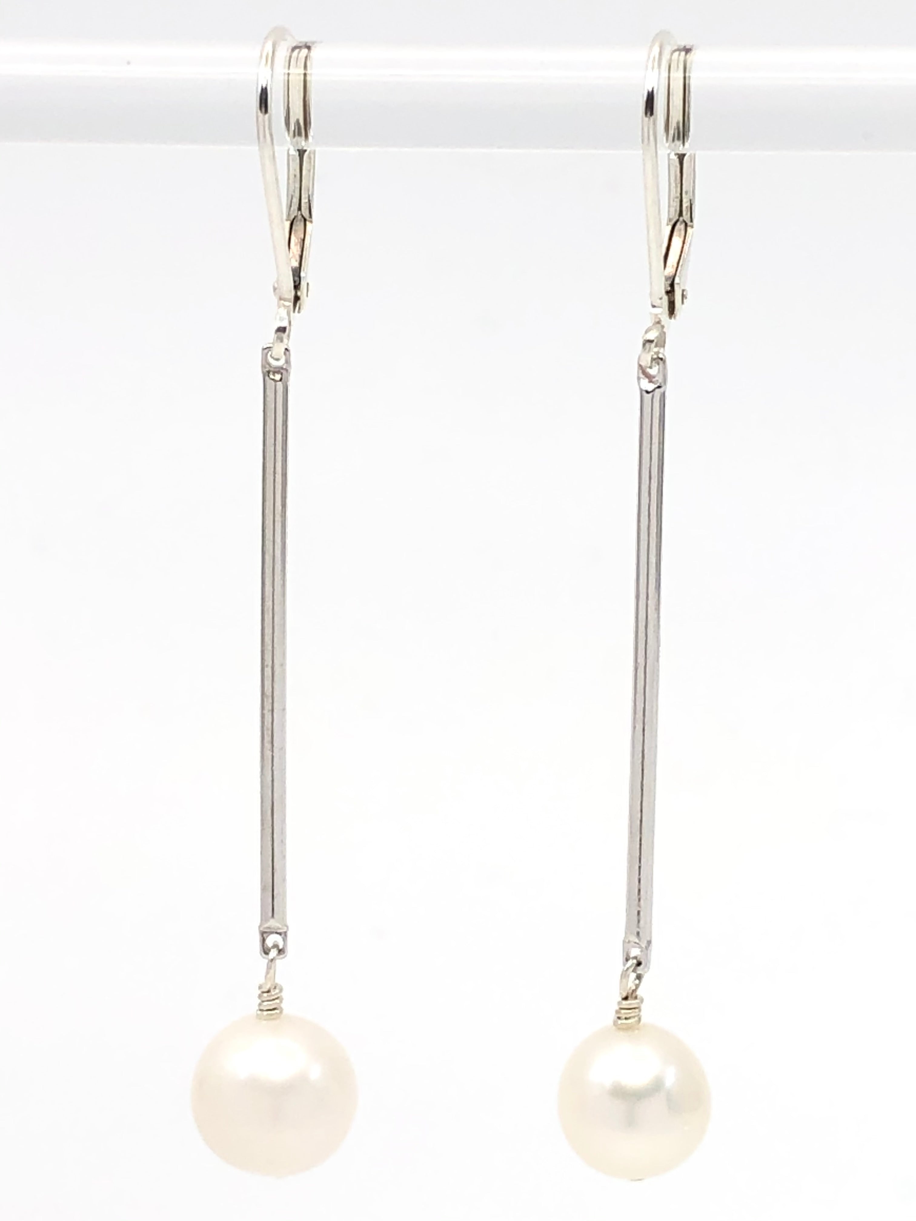 Pearl Bar Drop Earrings Gold