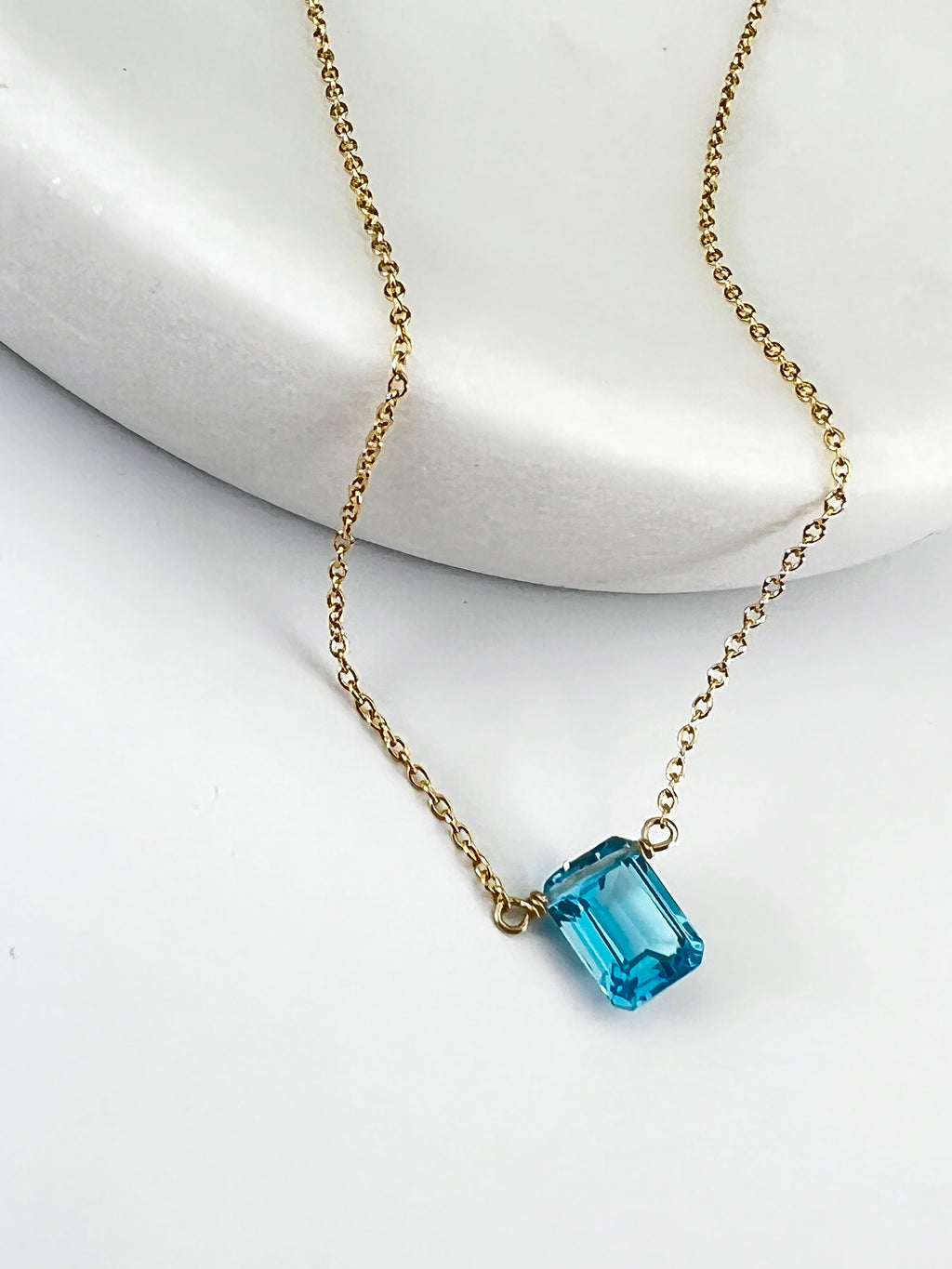 Swiss Blue Topaz Rectangle cut necklace
