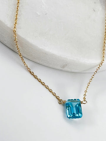 Swiss Blue Topaz Rectangle cut necklace