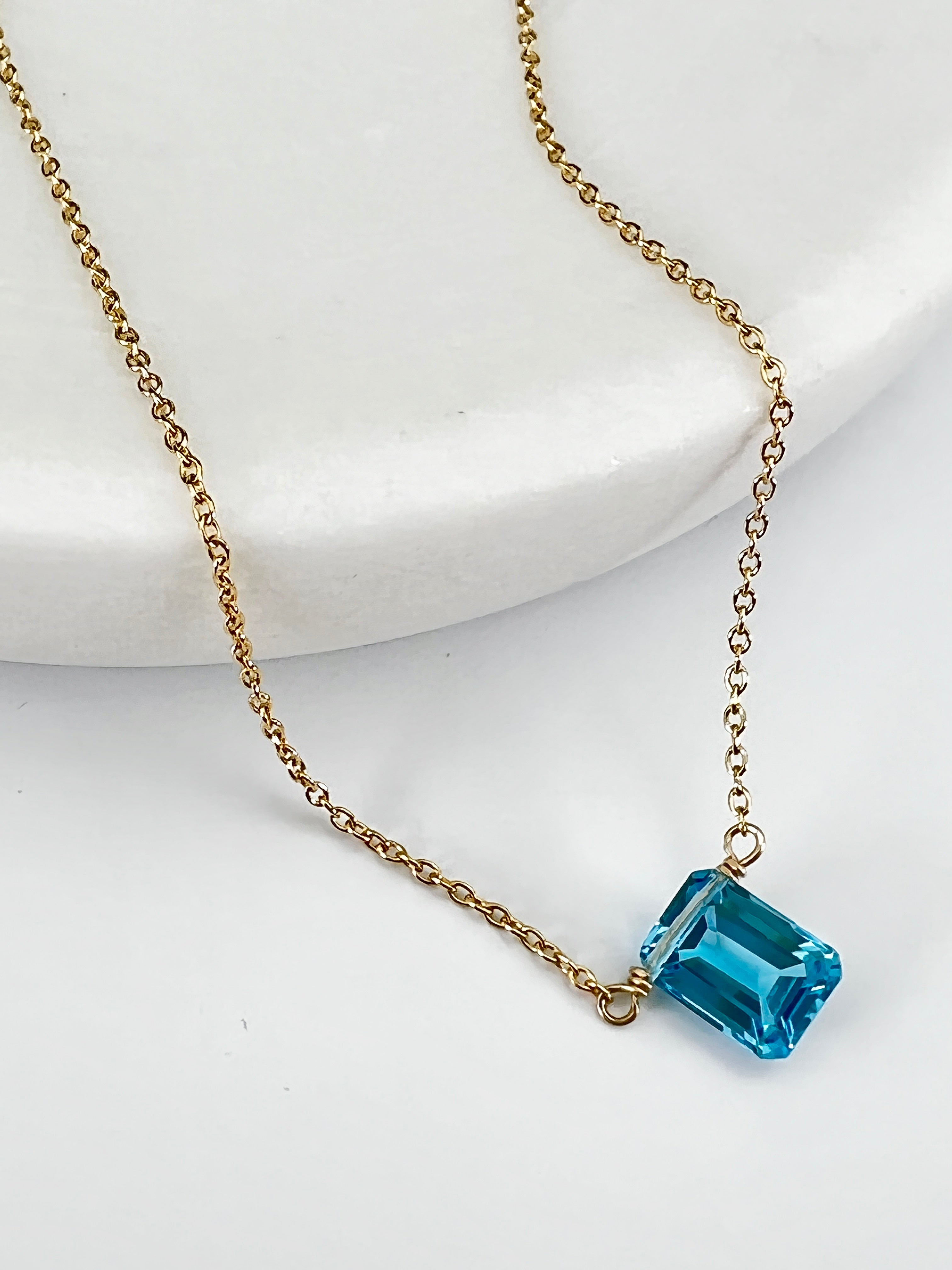 Swiss Blue Topaz Rectangle cut necklace