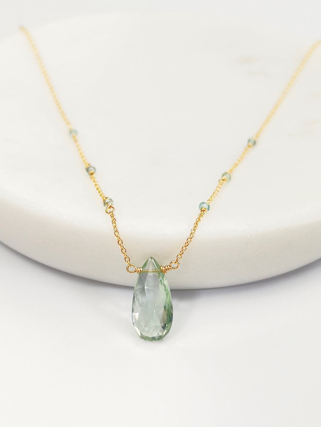 Green Amethyst Beaded Chain Necklace
