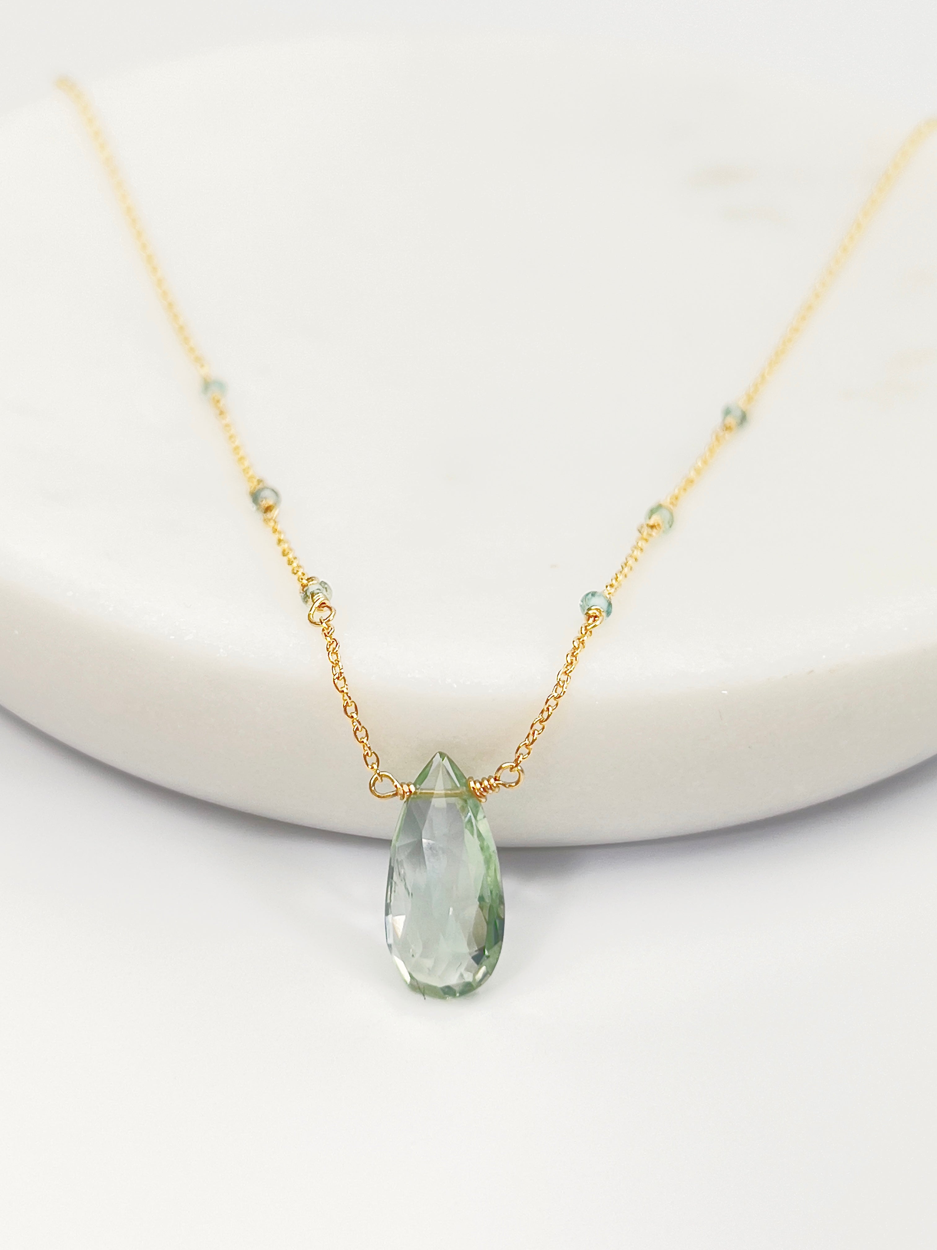 Green Amethyst Beaded Chain Necklace