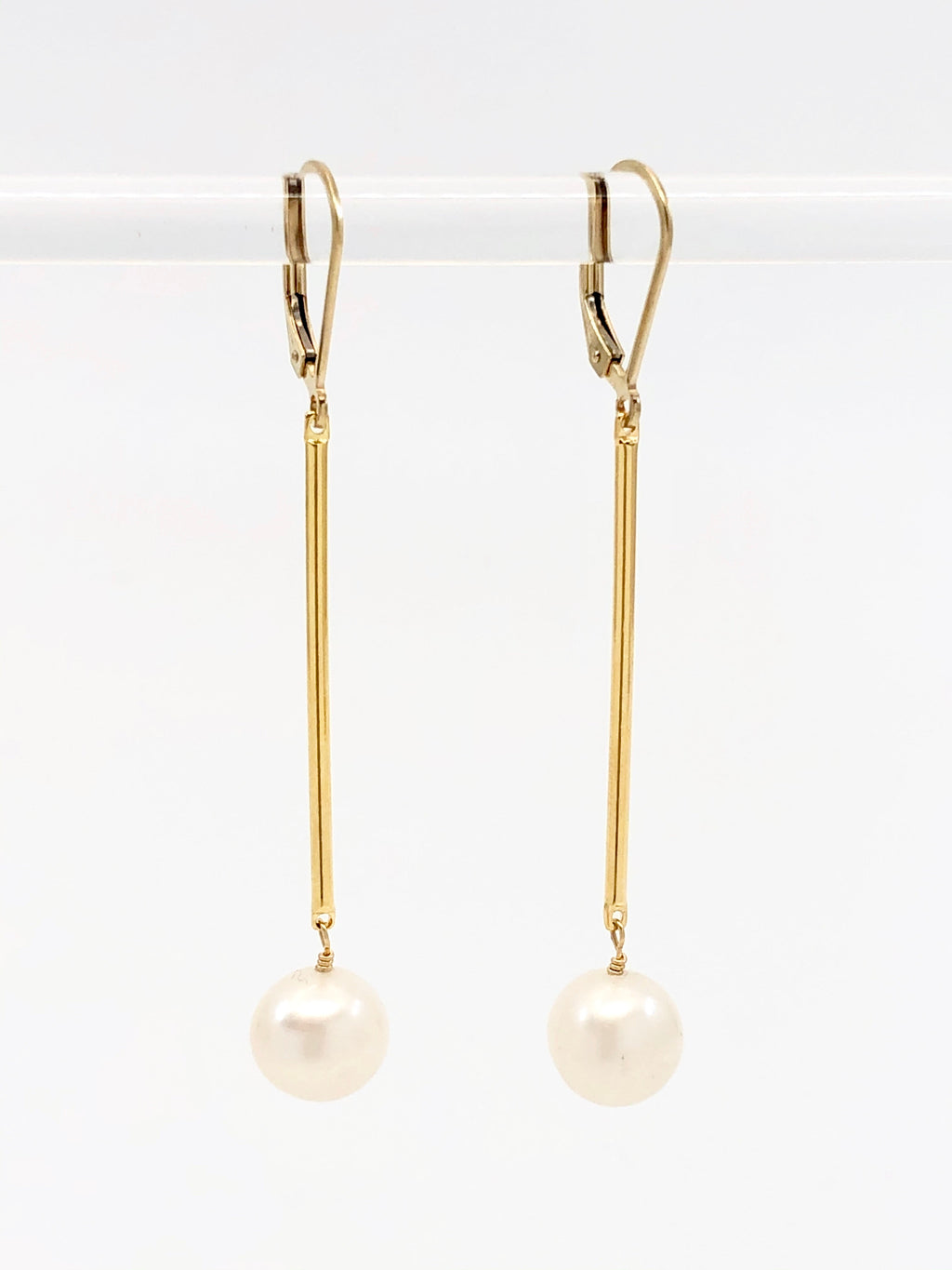 Pearl Bar Drop Earrings Silver