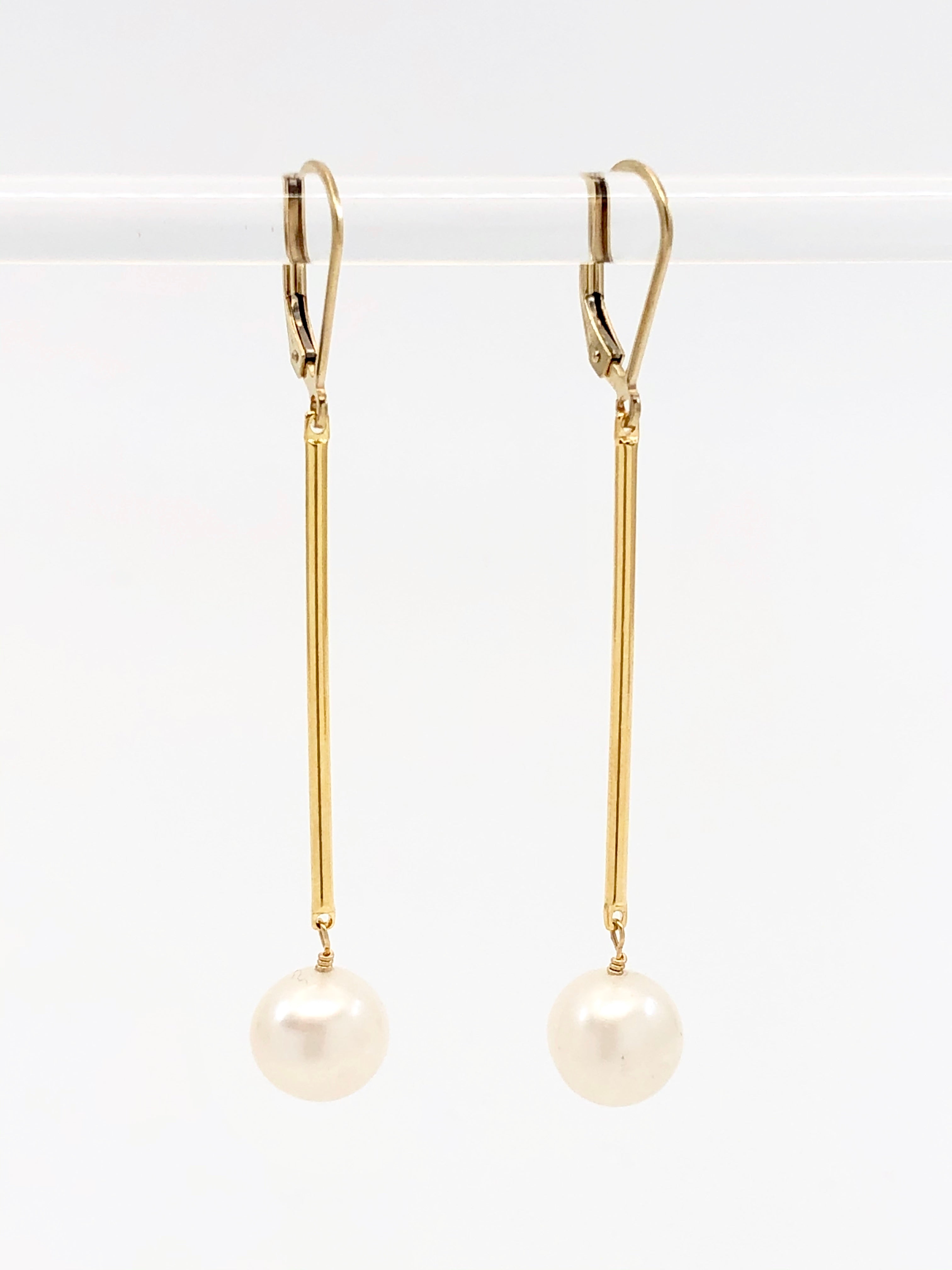 Pearl Bar Drop Earrings Silver