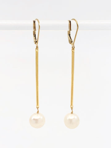 Pearl Bar Drop Earrings Gold