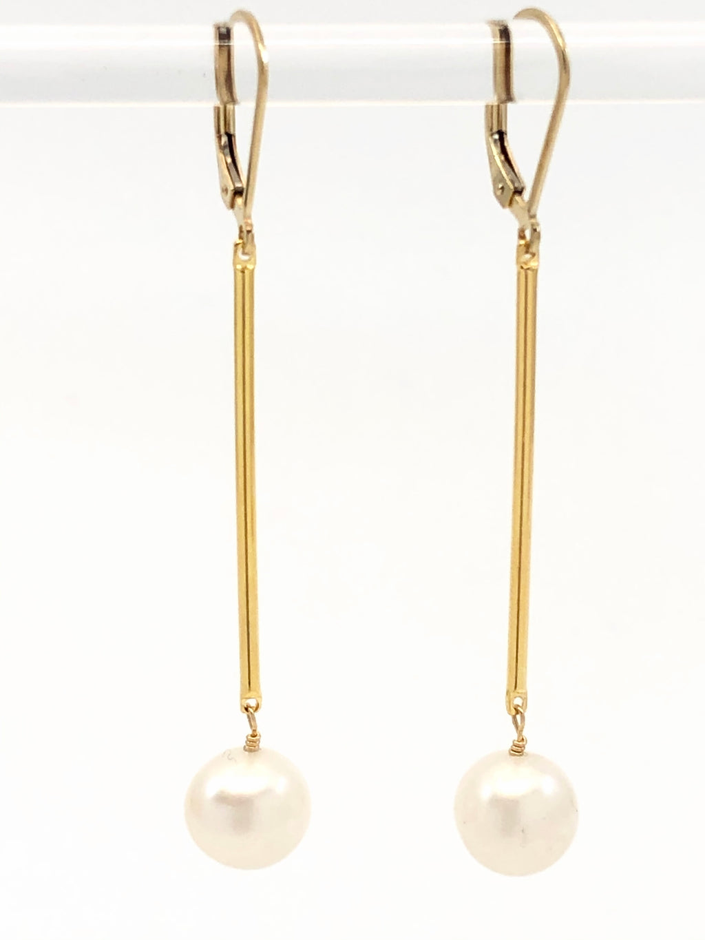 Pearl Bar Drop Earrings Gold