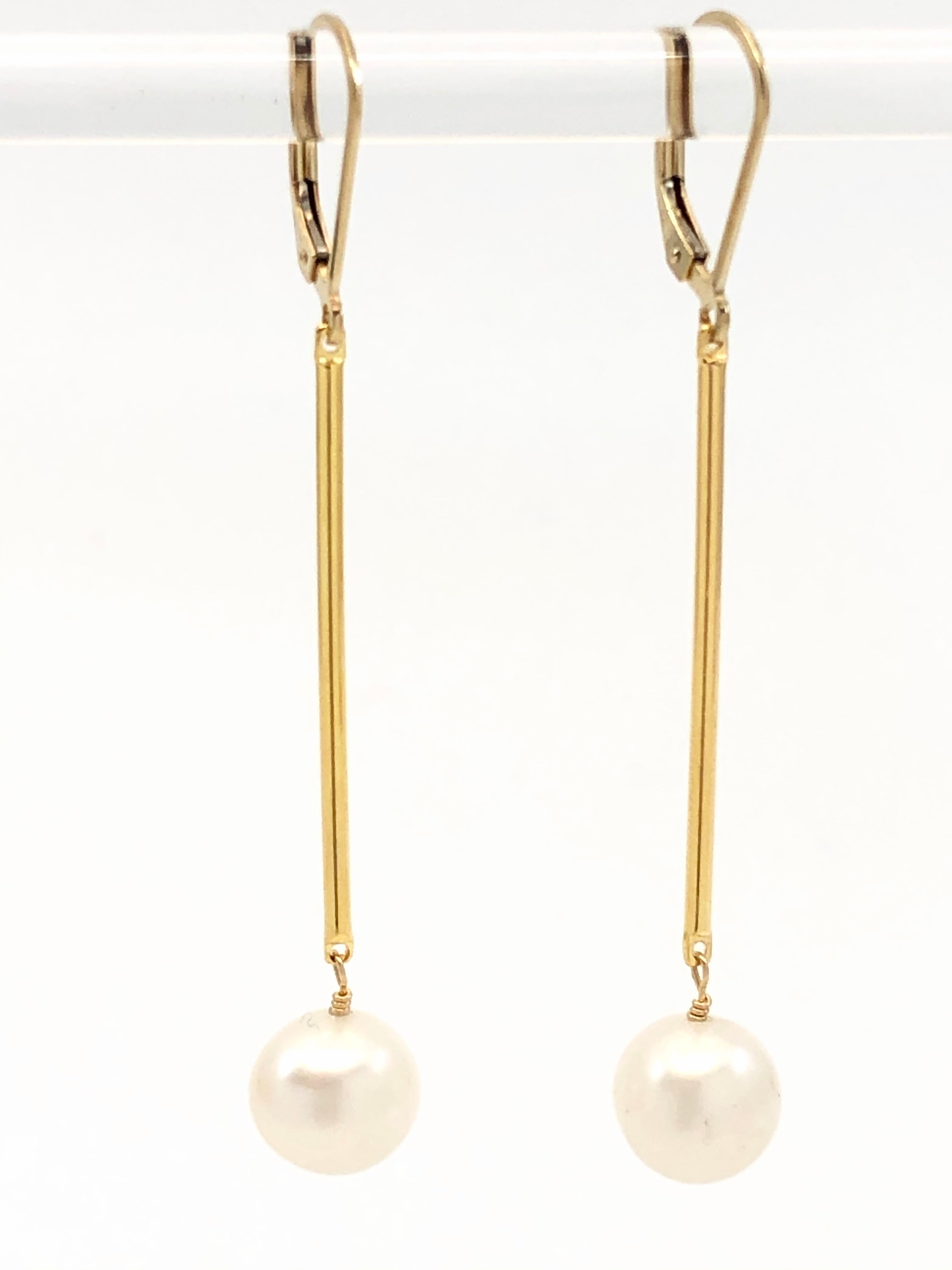 Pearl Bar Drop Earrings Gold