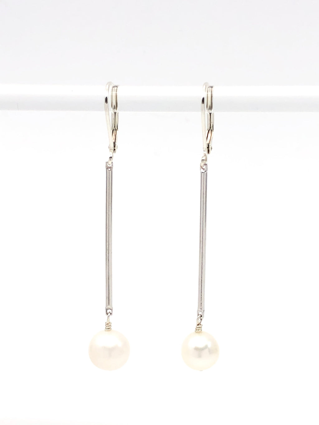 Pearl Bar Drop Earrings Silver