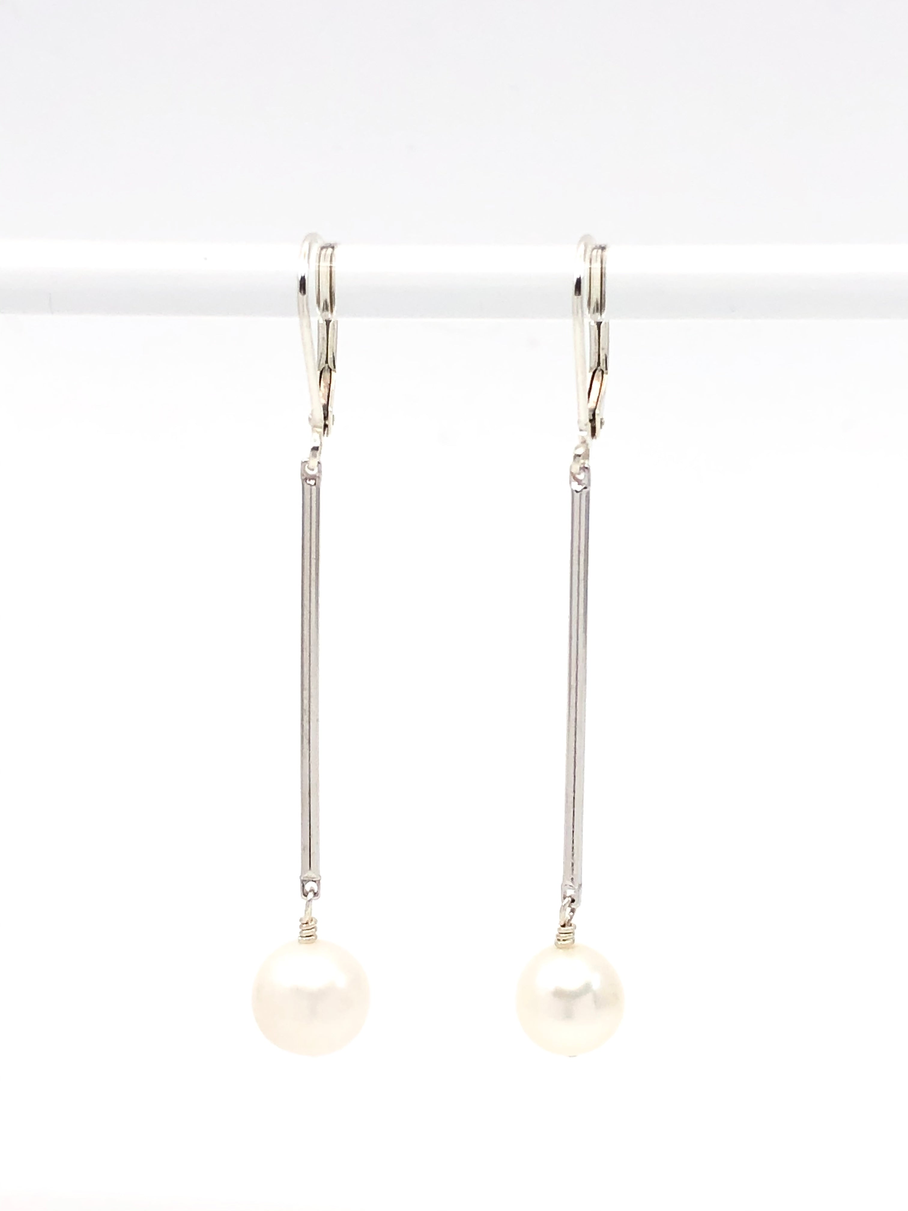 Pearl Bar Drop Earrings Silver