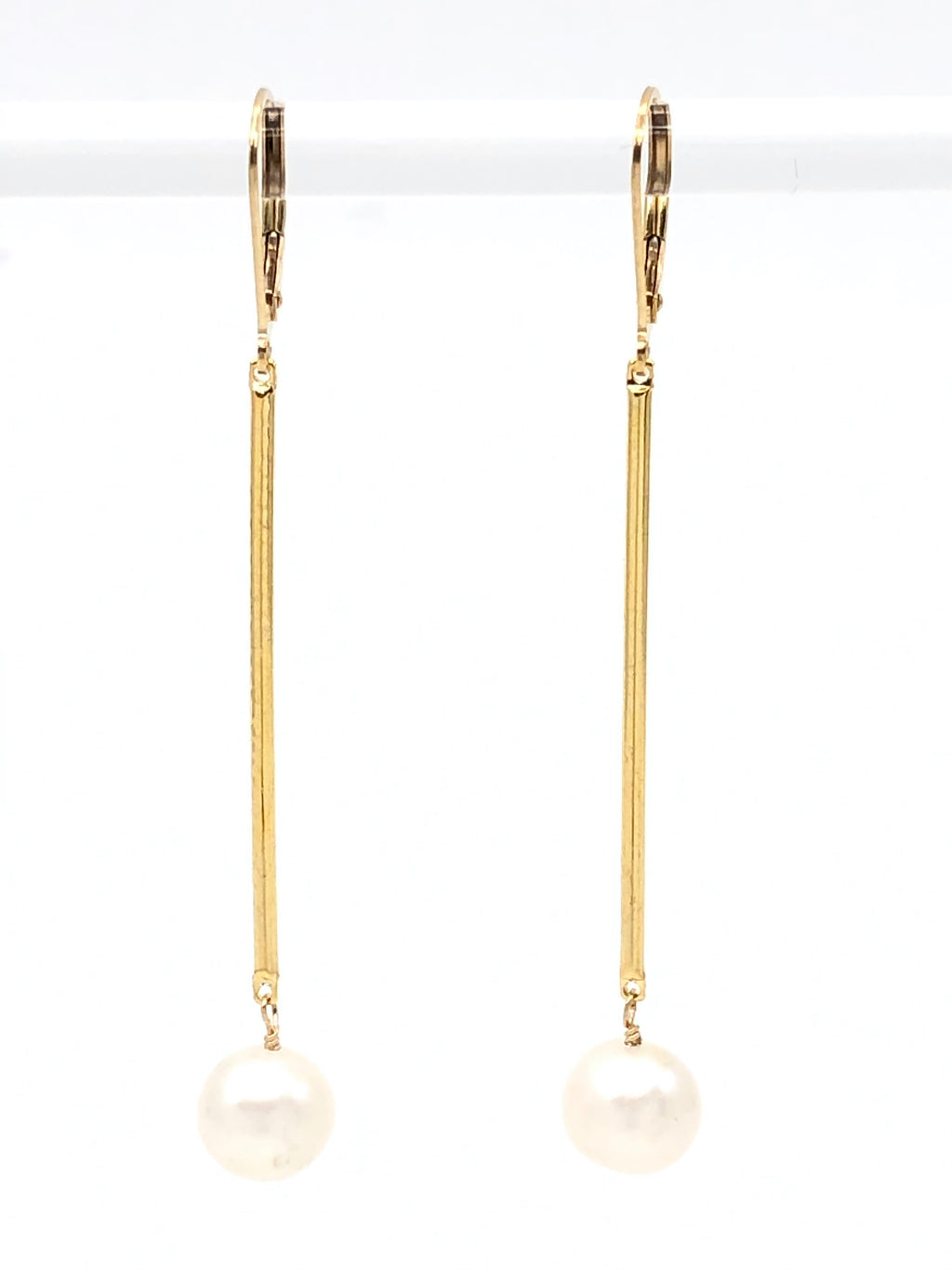 Pearl Bar Drop Earrings Gold