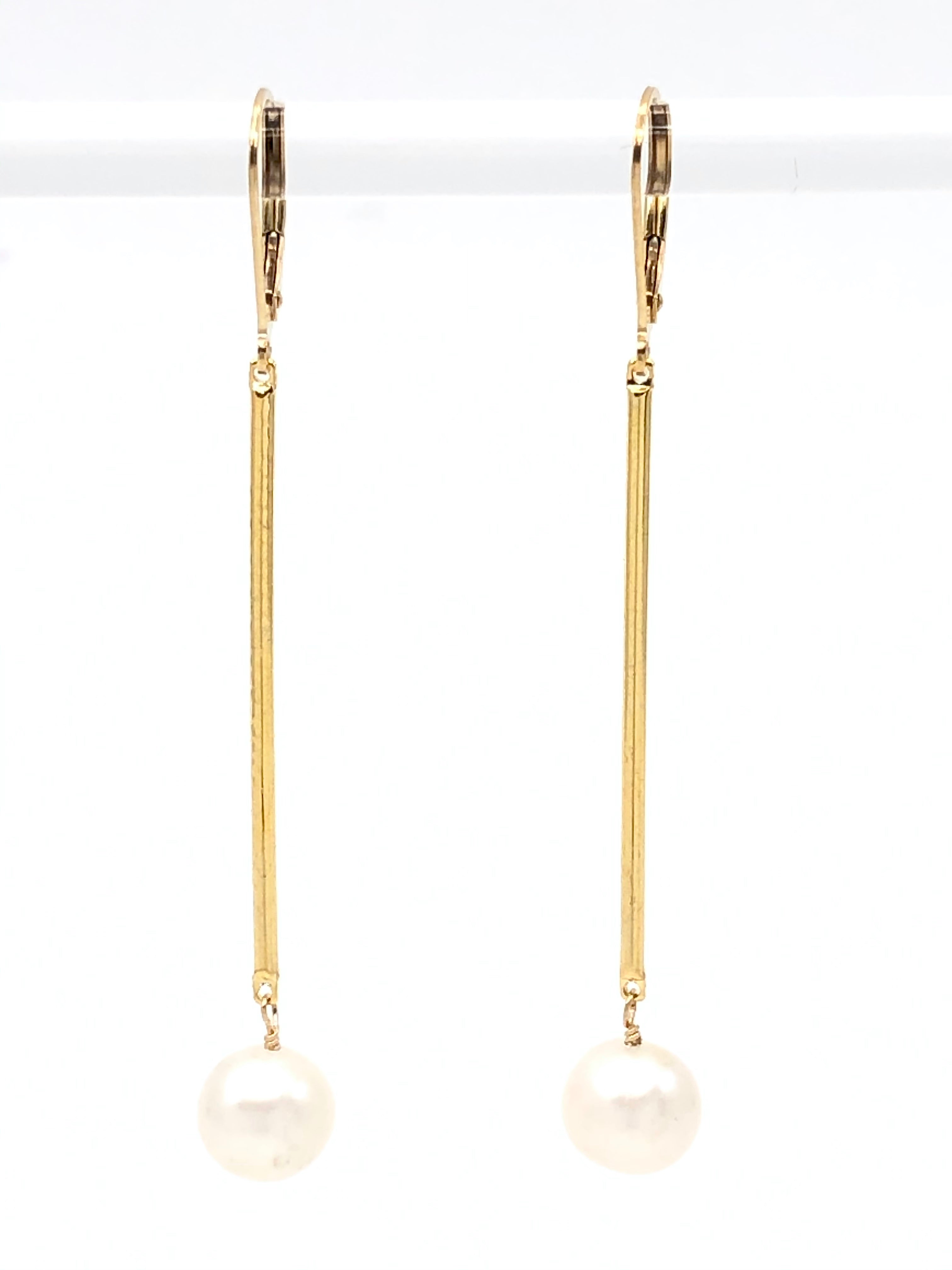 Pearl Bar Drop Earrings Gold