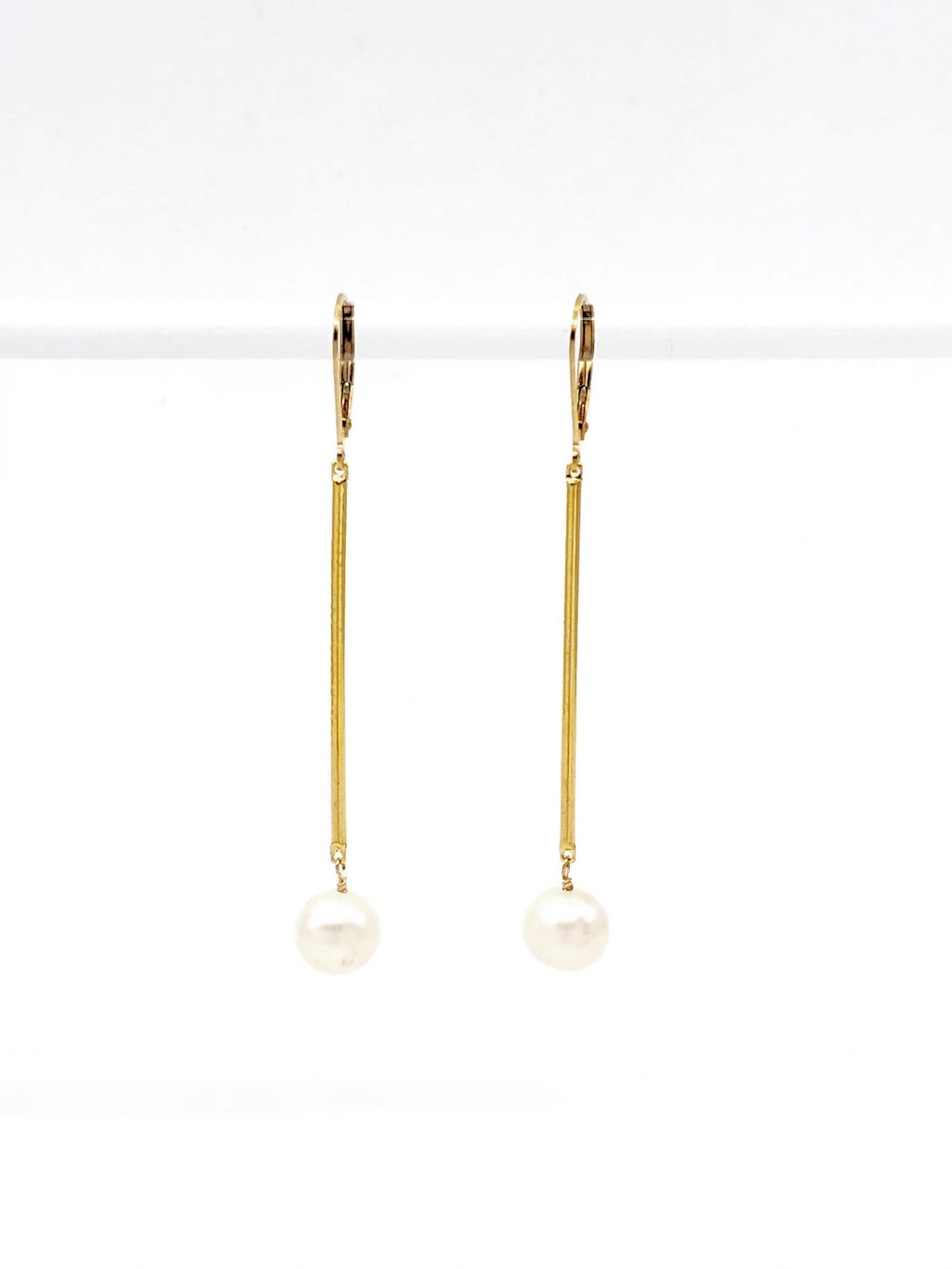 Pearl Bar Drop Earrings Gold