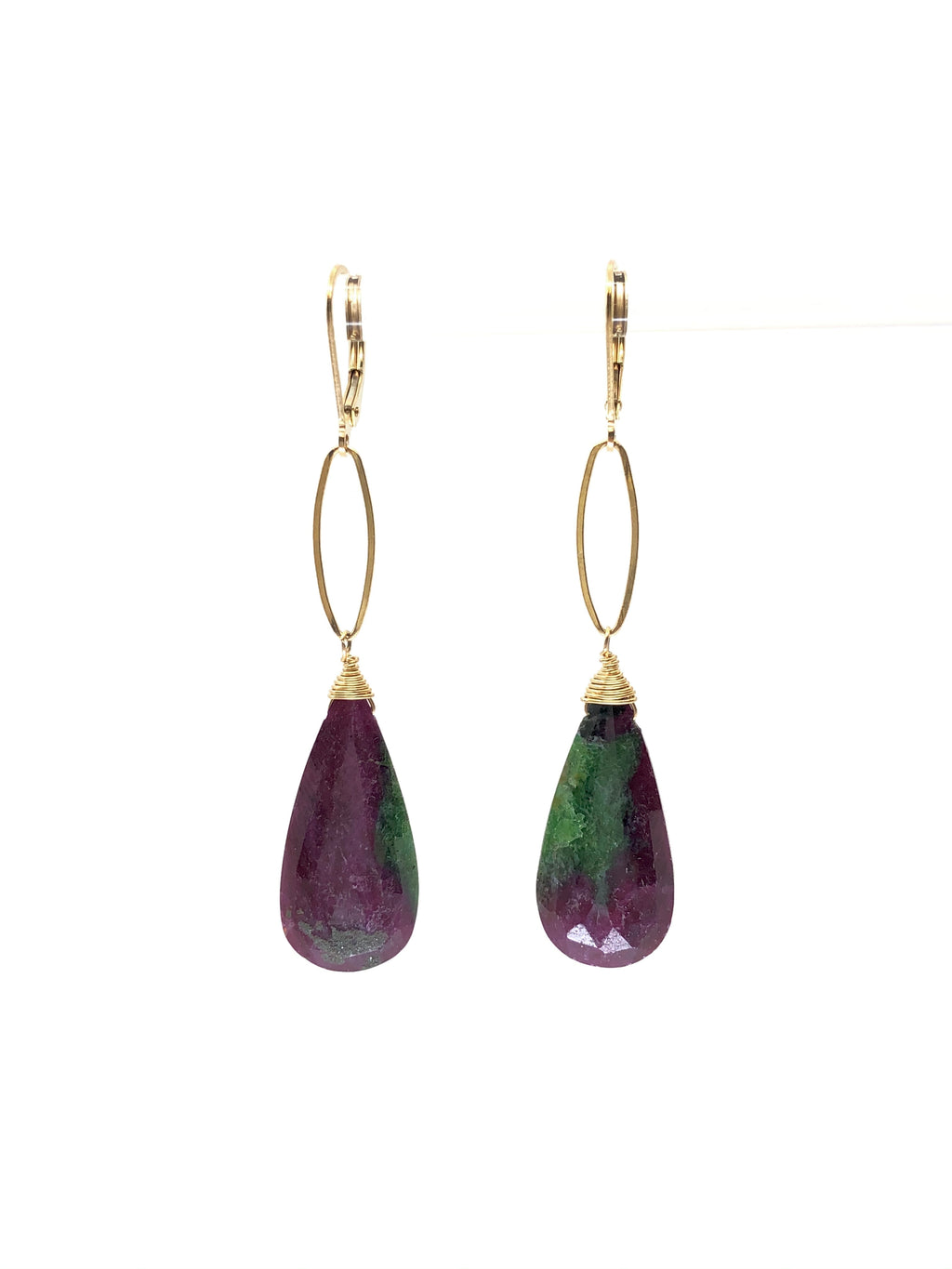 Ruby Zoisite Link Earrings
