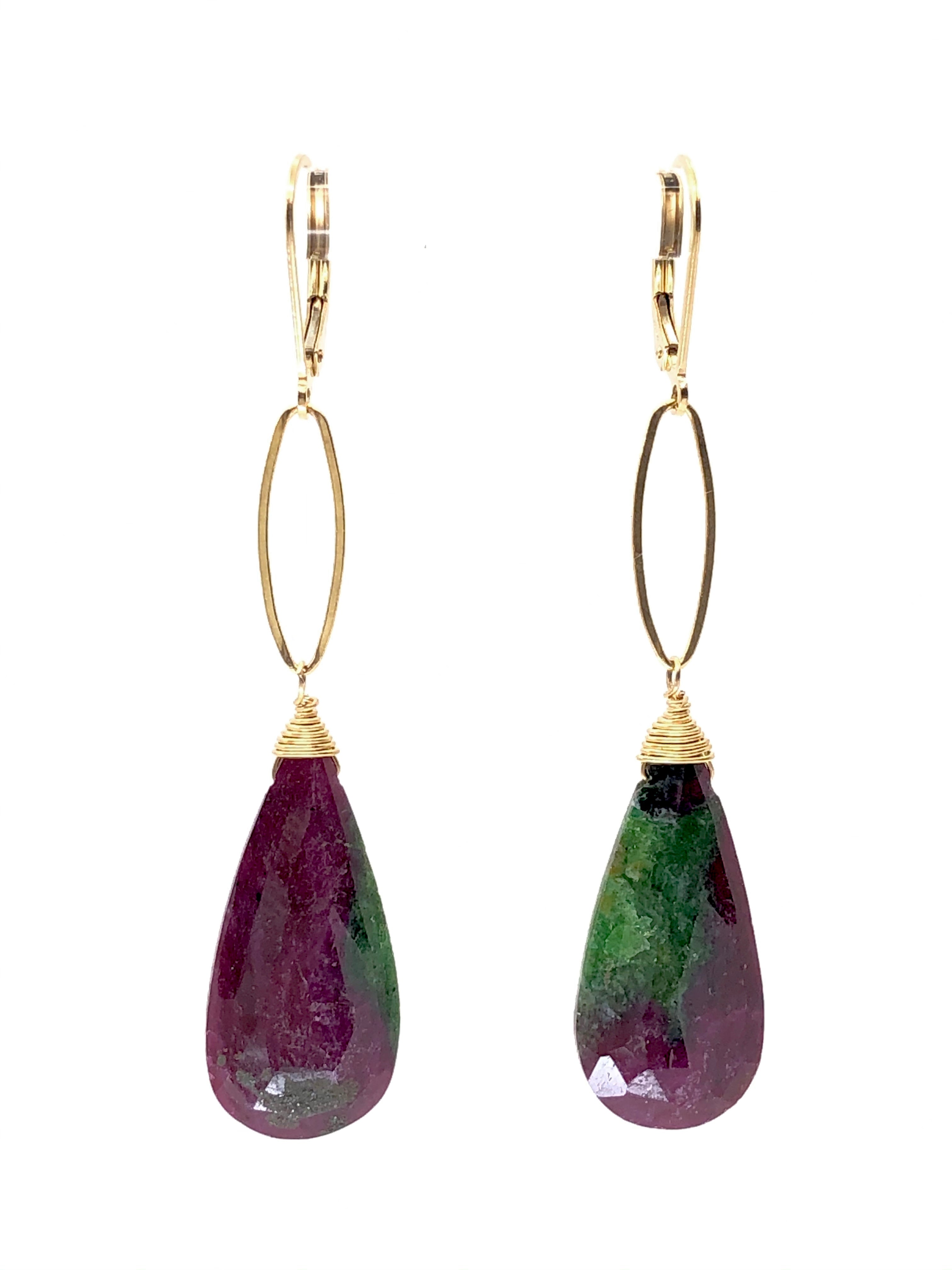 Ruby Zoisite Link Earrings