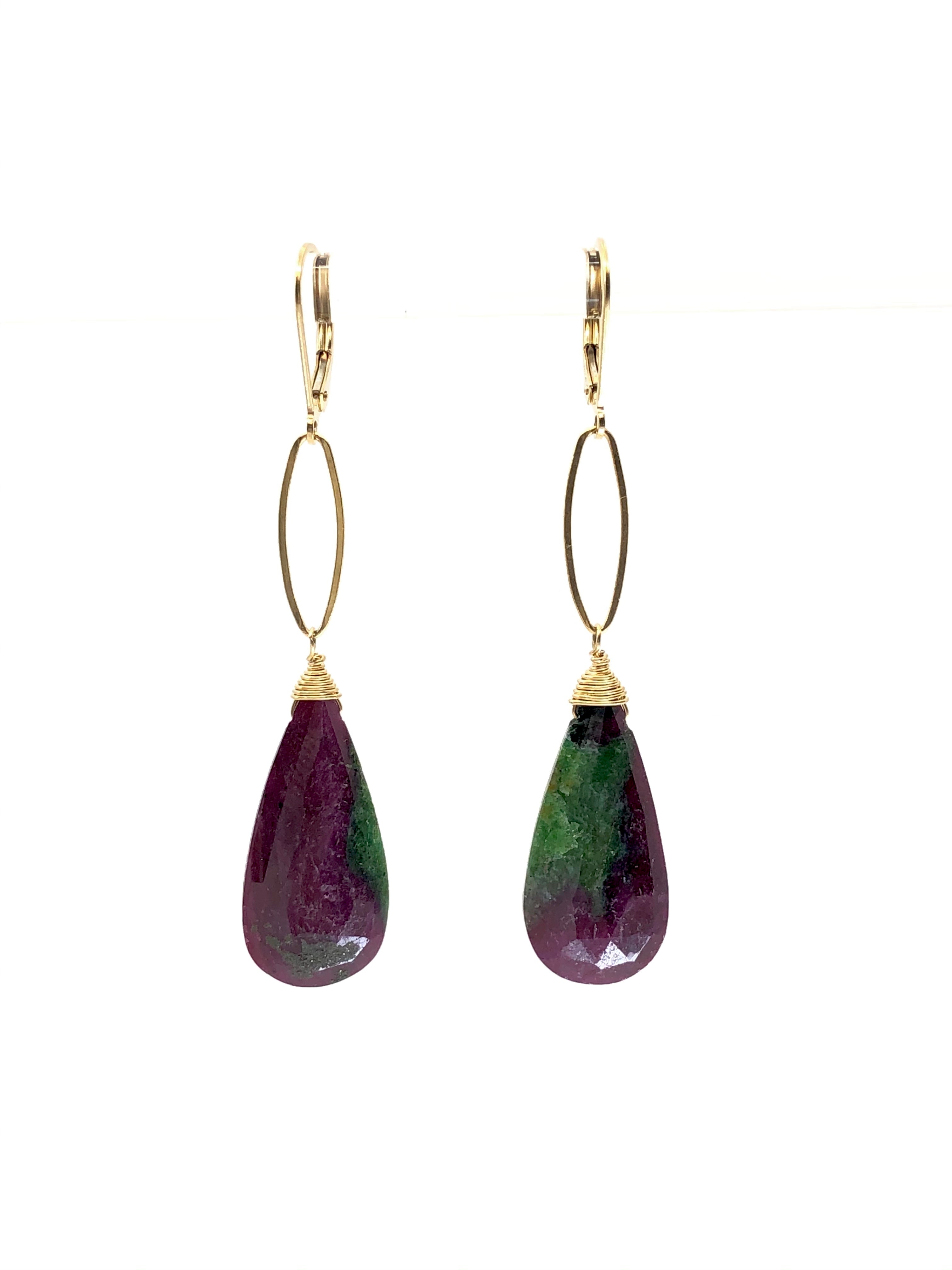 Ruby Zoisite Link Earrings