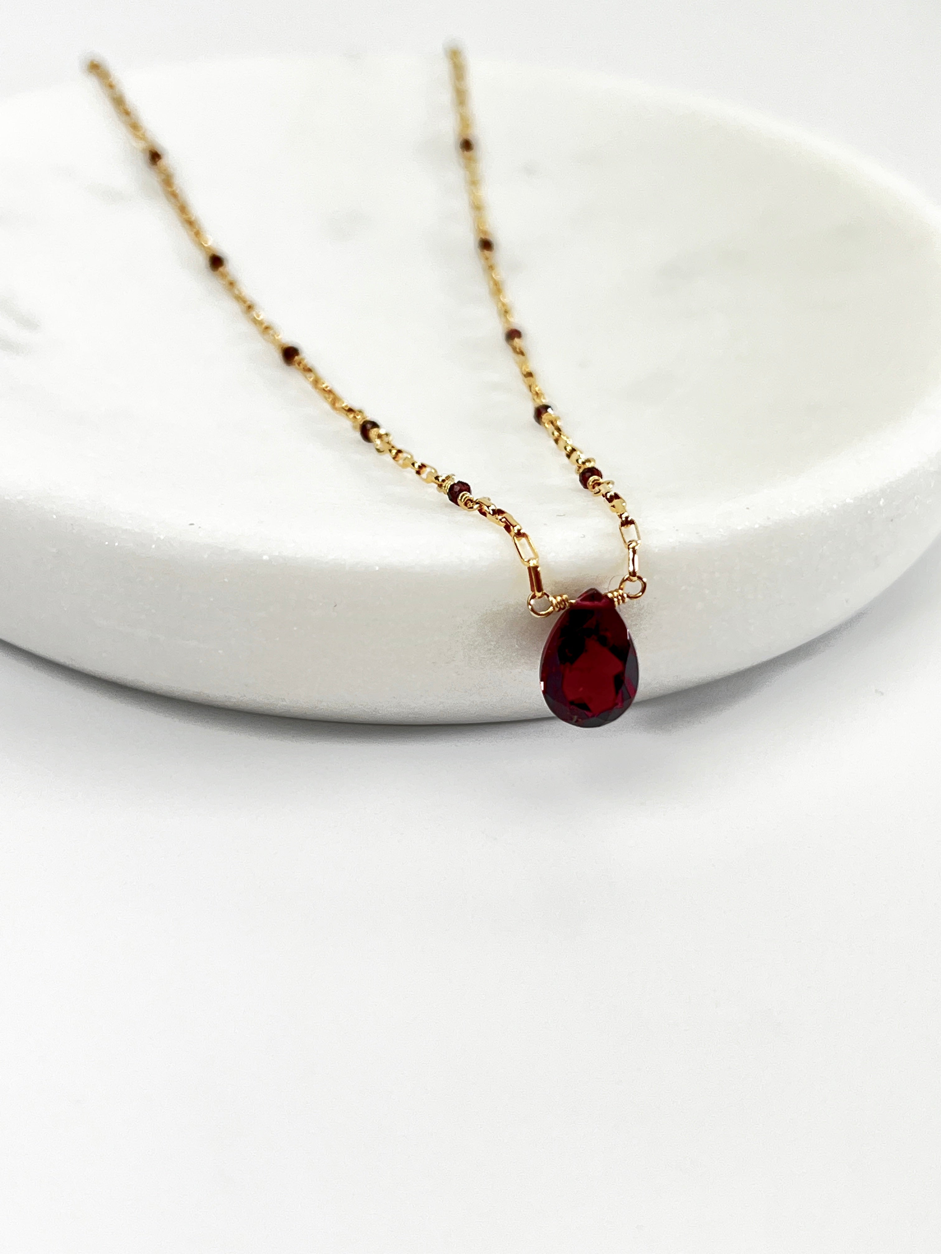 Garnet Mini Paper Clip Chain Necklace
