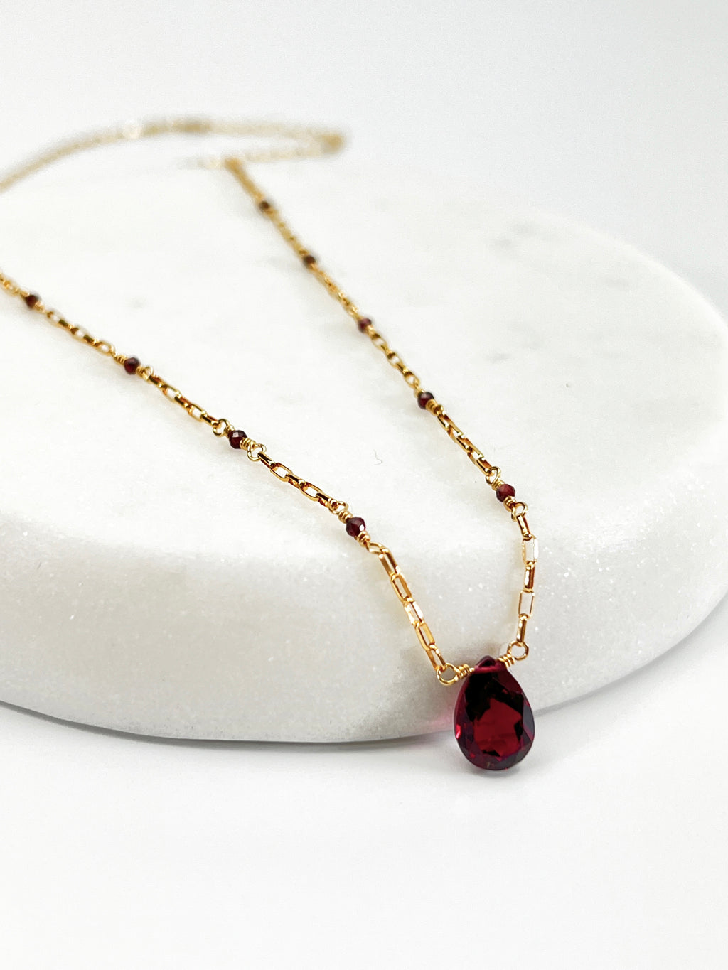 Garnet Mini Paper Clip Chain Necklace