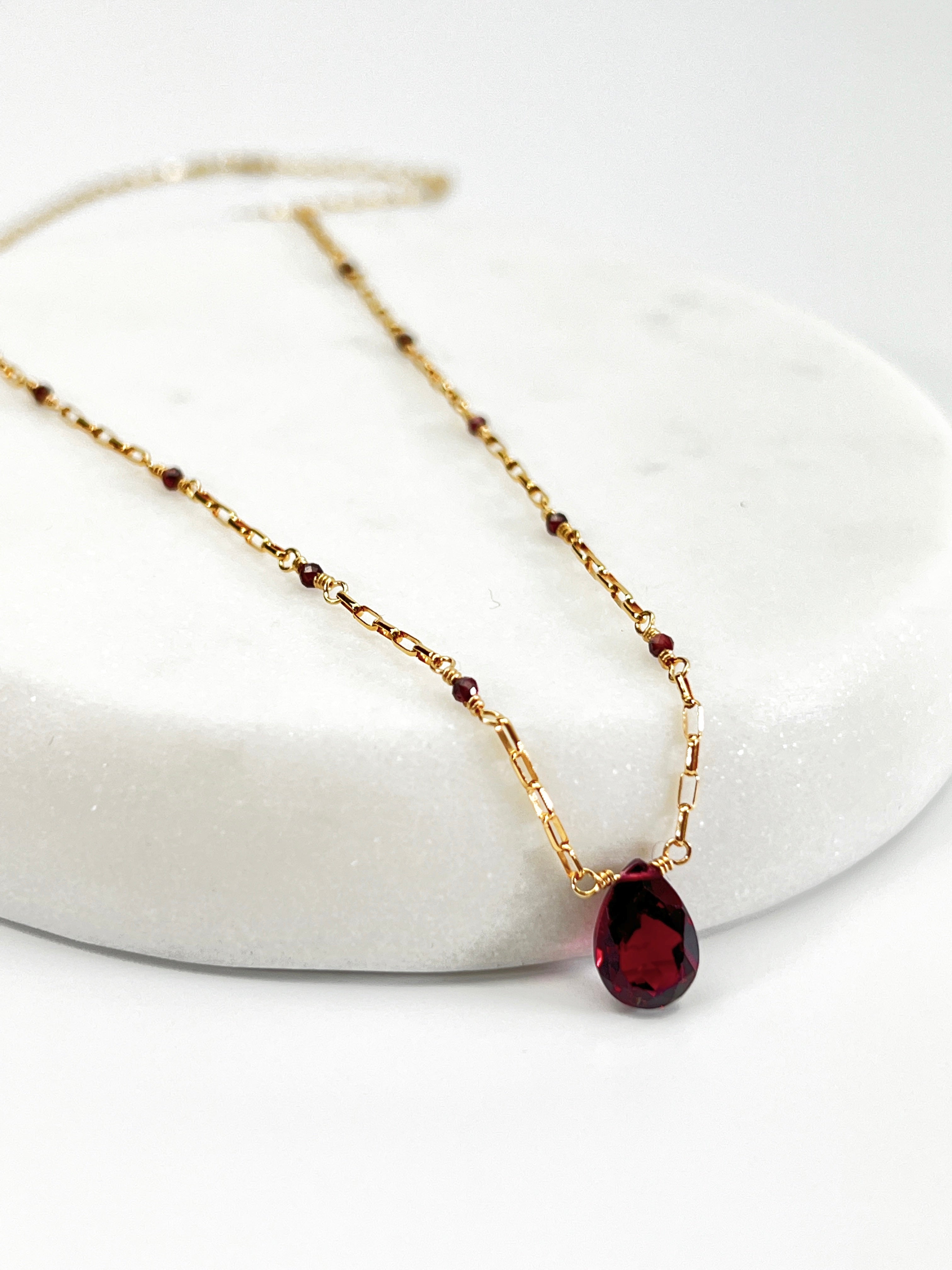 Garnet Mini Paper Clip Chain Necklace