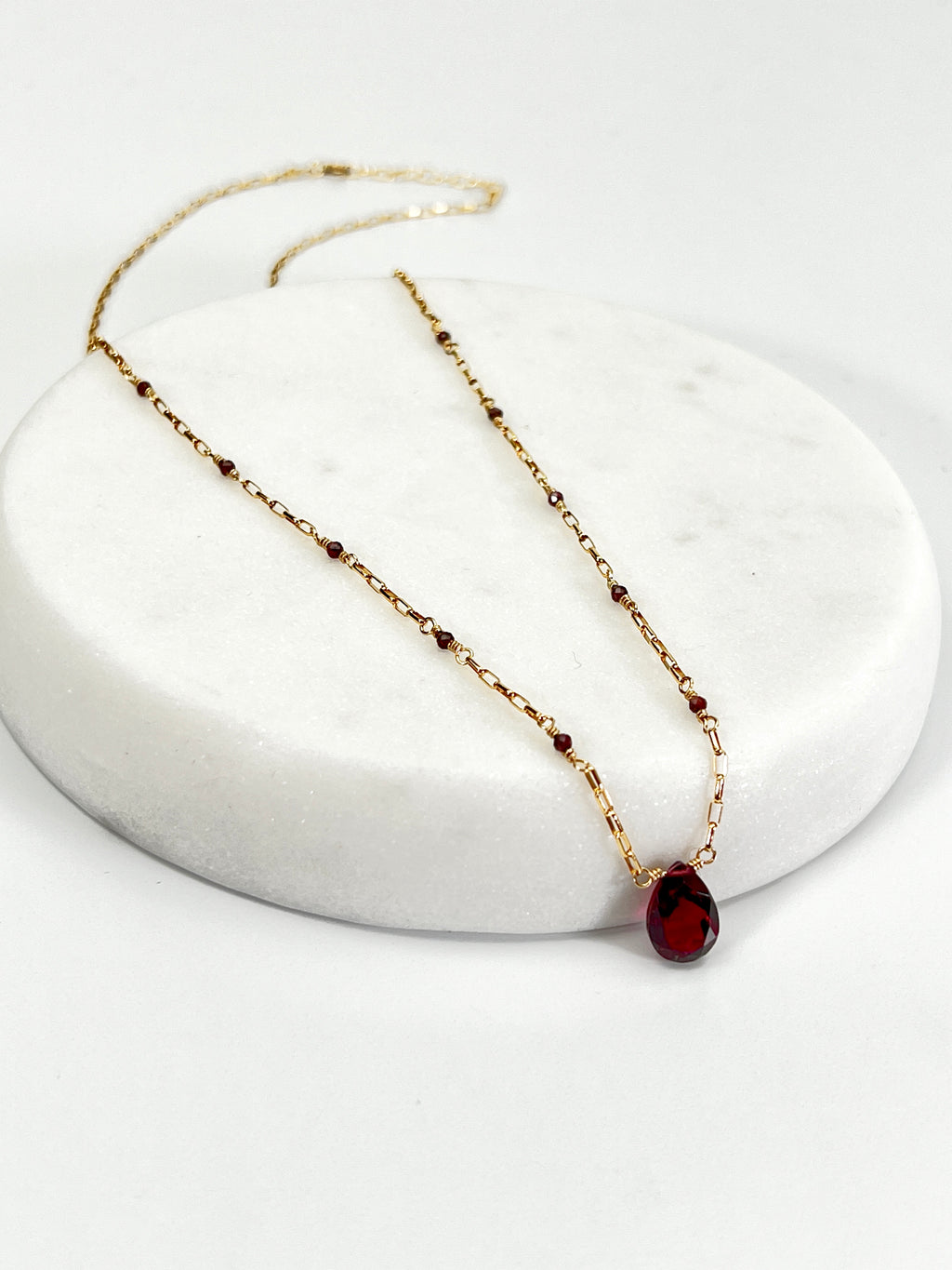 Garnet Mini Paper Clip Chain Necklace