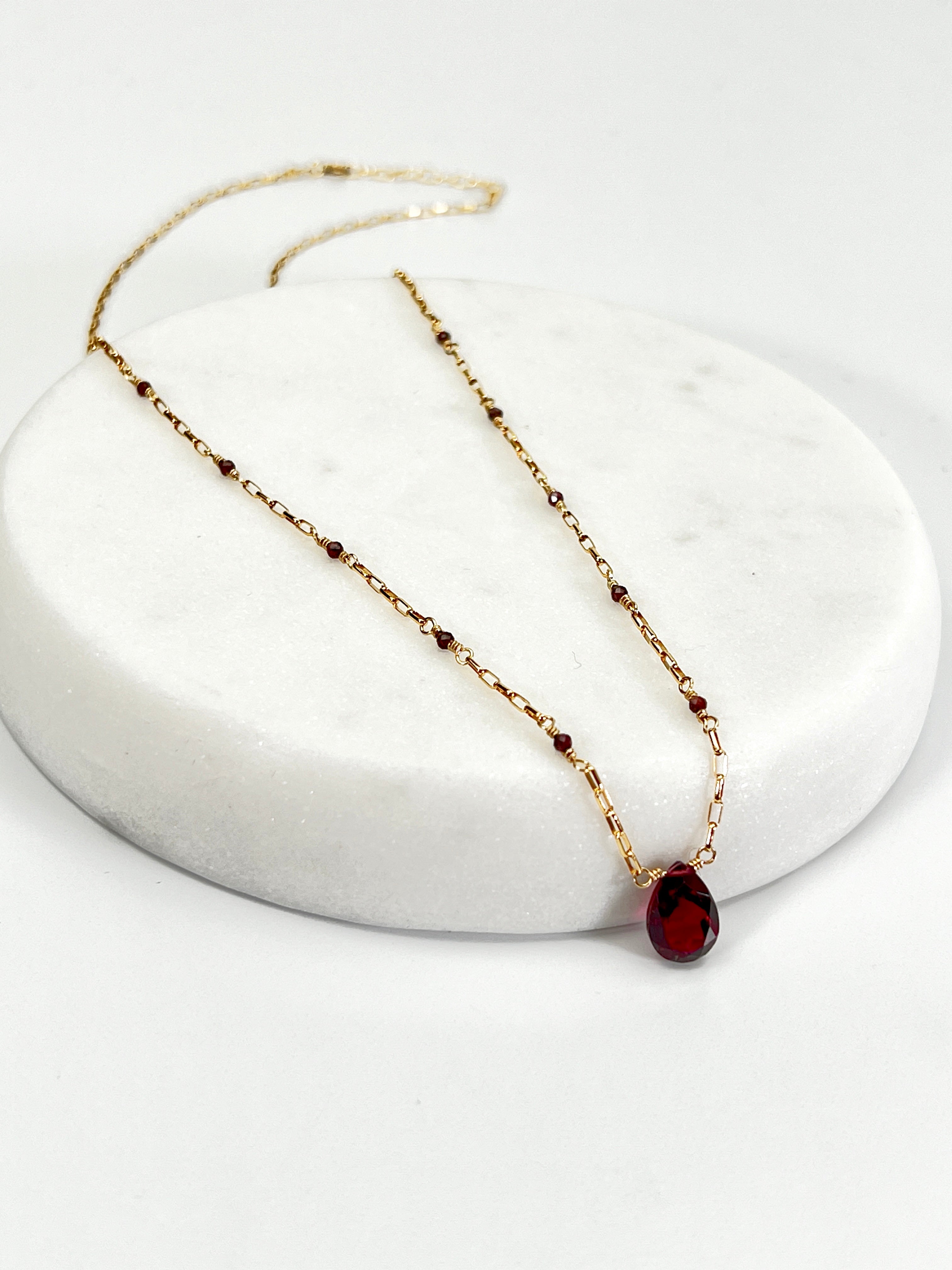 Garnet Mini Paper Clip Chain Necklace