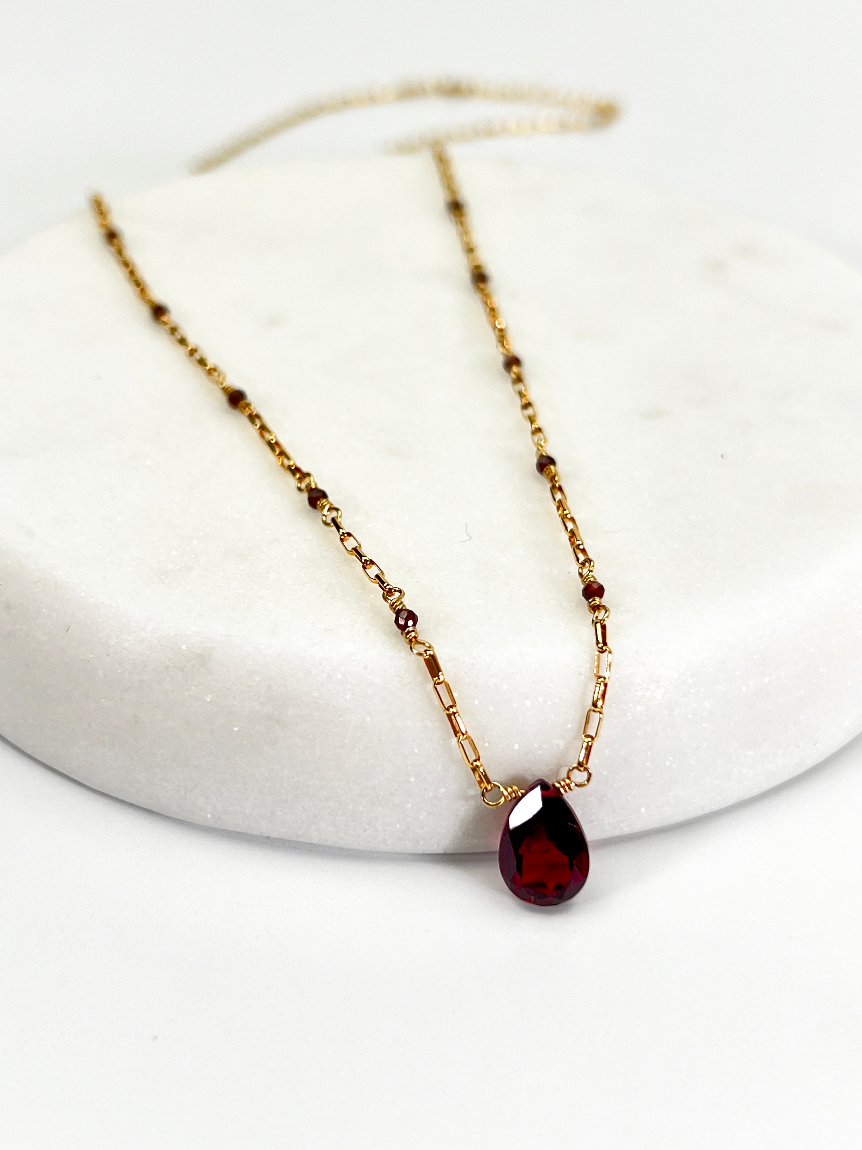 Garnet Mini Paper Clip Chain Necklace
