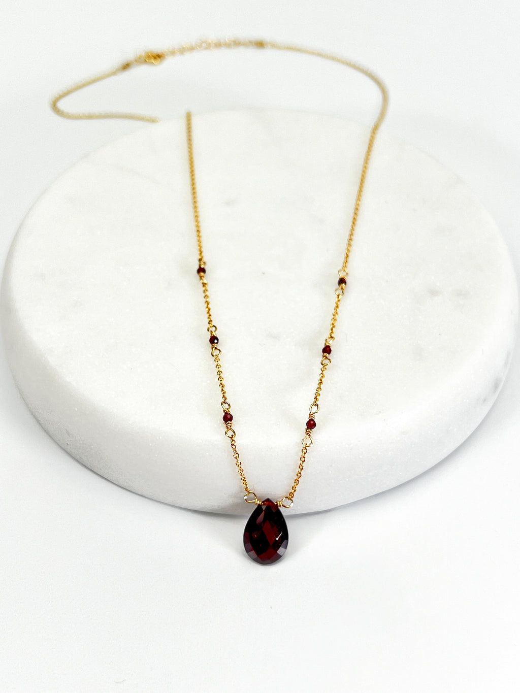 Garnet Beaded Chain Necklace